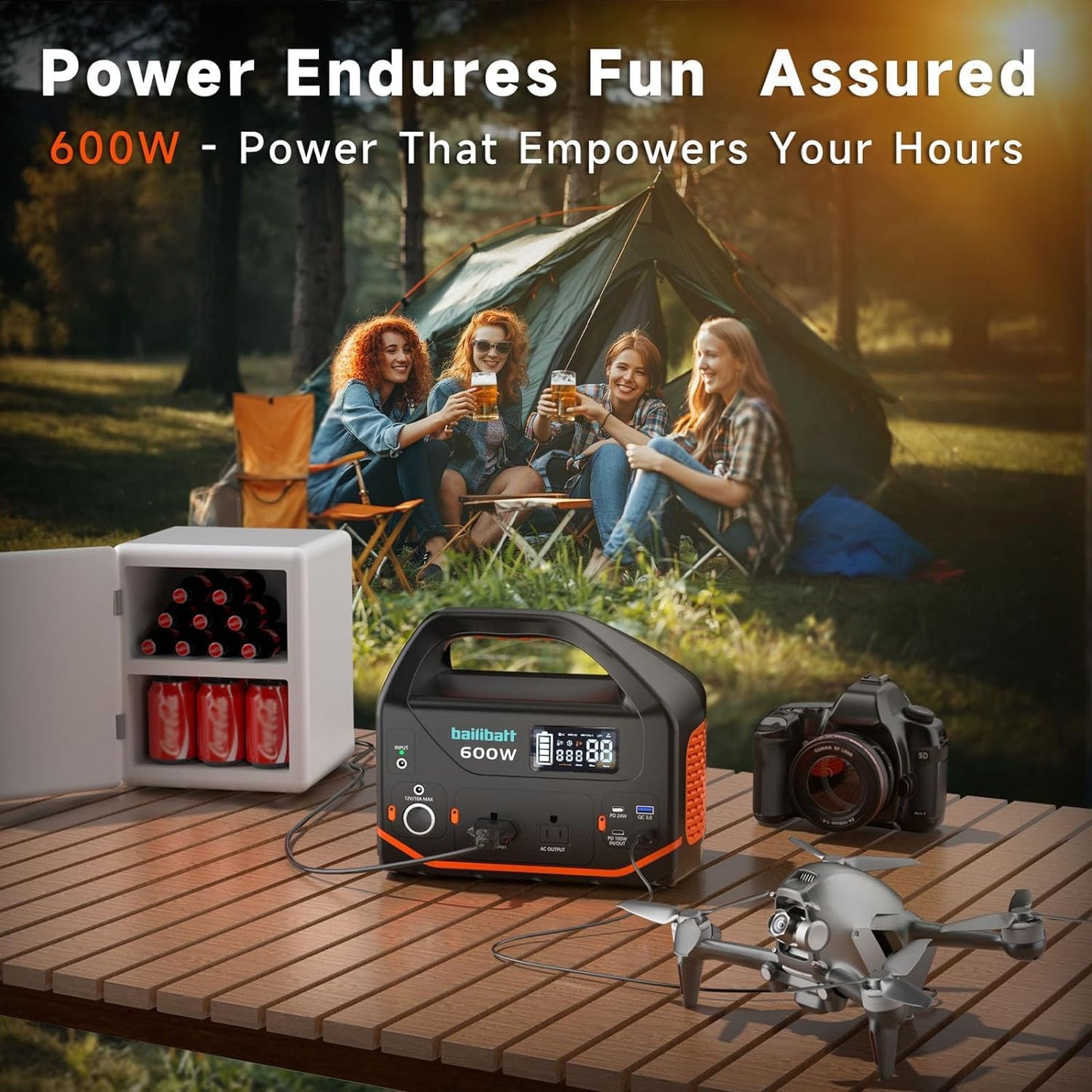 Portable Power Station 600W 293Wh Camping Lithium Battery, Portable Generator for Home Use Emergency Power Station Backup Travel Outdoor 100W PD & 120V Pure Sine Wave AC Outlet