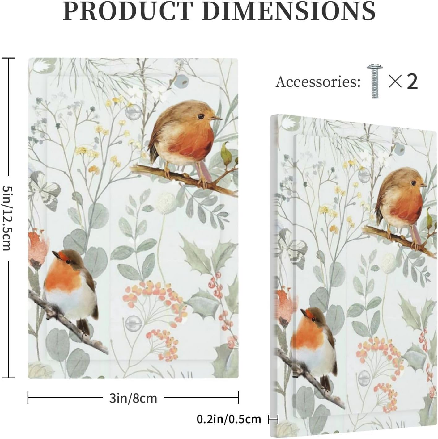 Light Switch Cover Plate Red Floral Berries Colorful Bird Plant 1 Gang No Device Blank Electrical Wall Plates Faceplate Decorative Switch Plate For Bed Room Living Room Decor
