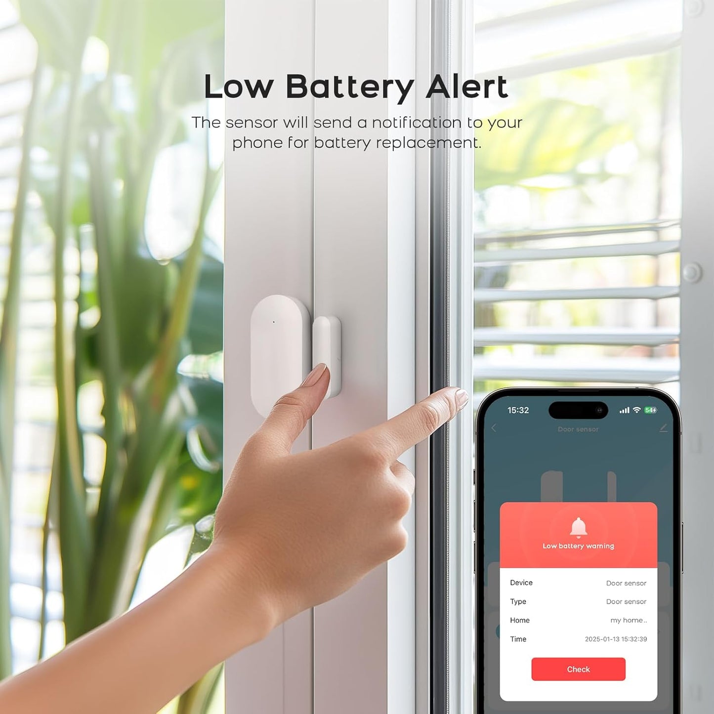Door Alarm Window Sensors, Door Open Alarm Long Battery Life Wireless for Security Real-Time Notification WiFi Contact Sensor App Control No Monthly Fee, White (3-Pack)