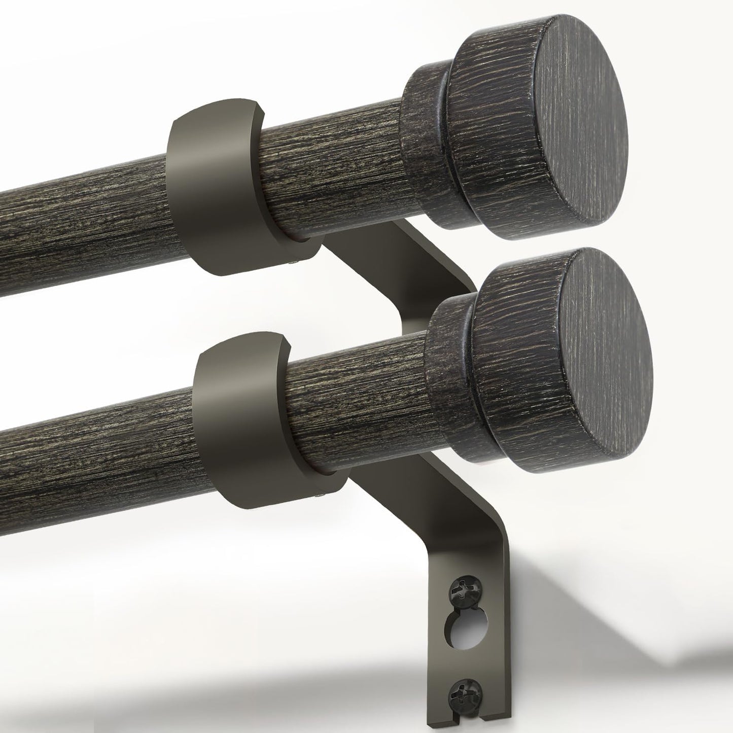 2 Pack Black walnut wood Grain Curtain Rods for Windows 48 to 84 Inches 1" Diameter Heavy Duty Window Curtain Rod Adjustable with Solid Finials for Living Room Bedroom Kitchen Farmhouse Outdoor