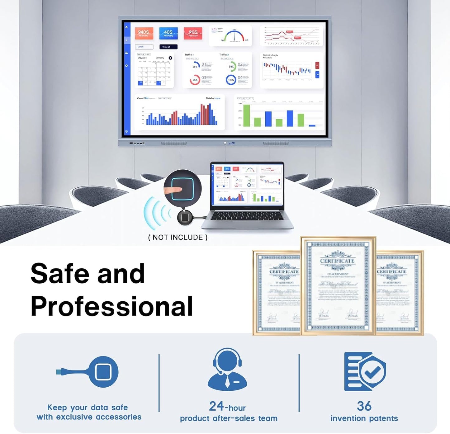 Smart Board Collaboration Hub, 55" Digital Interactive Whiteboard Display with 4K Touchscreen, Windows 11 & Android 10 Dual System,Electronic Smartboard for Classroom Office Home (Board Only)