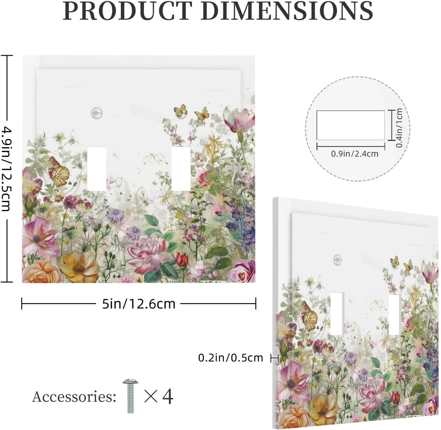 Decorative Switch Plates Boho Wildflower Colorful Floral Butterfly 2 Gang Double Toggle Outlet Light Switch Cover Wall Plate Electrical Faceplate For Bed Room Living Room Decor