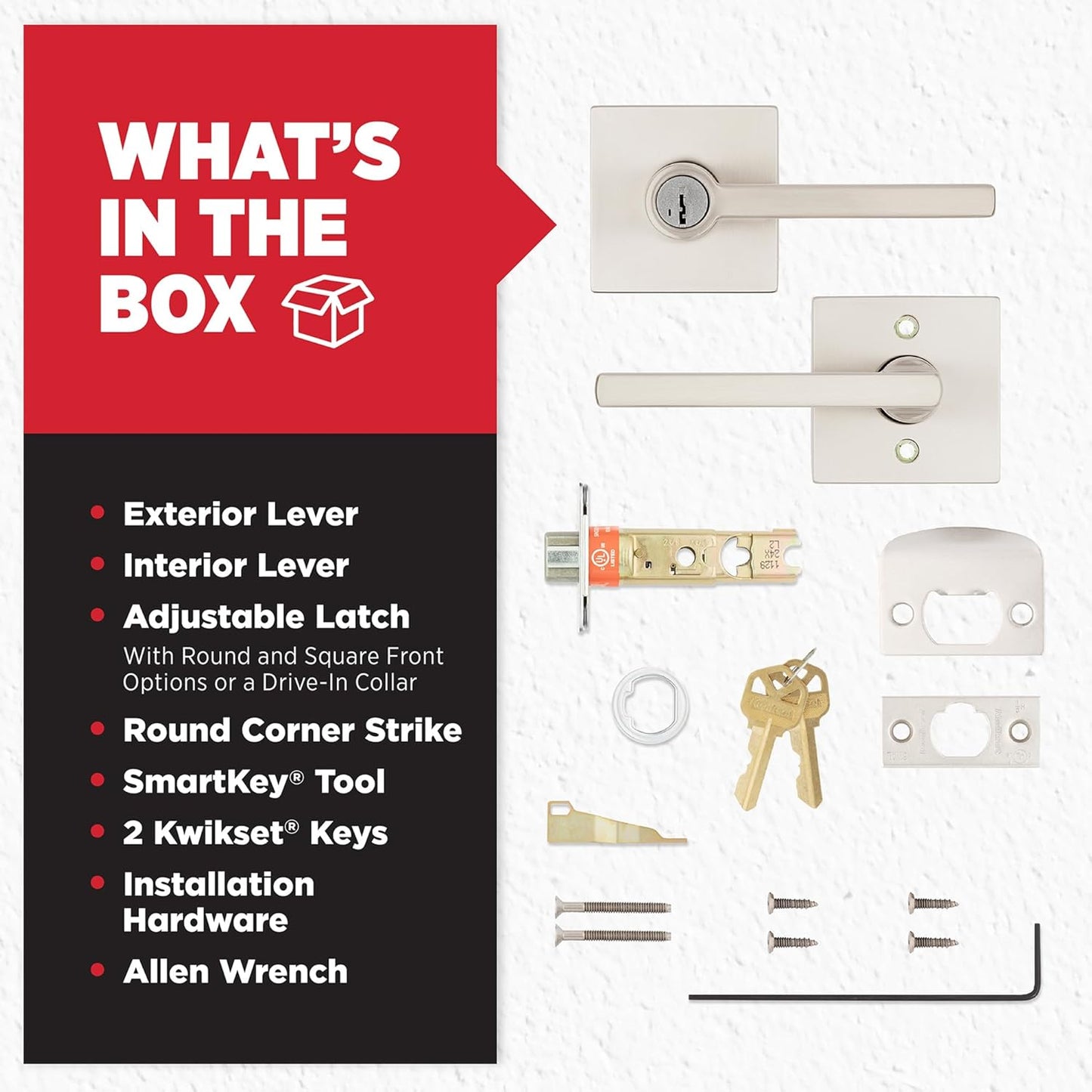 Kwikset Halifax Keyed Storeroom Entry Door Handle with Lock and Key, Secure Keyed Reversible Lever Exterior, Front Entrance and Bedrooms, Satin Nickel, Pick Resistant SMT Rekey Security and Microban