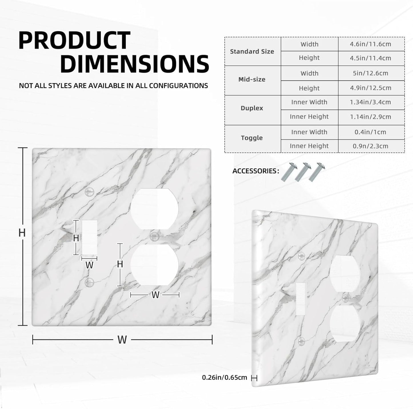 Decorative Outlet Covers Modern Grey Marble Texture 2 Gang Light Switch Cover Plate Single Toggle Duplex Wall Plates for Electrical Outlets Switch Plate Covers for Bedroom Kitchen Decor