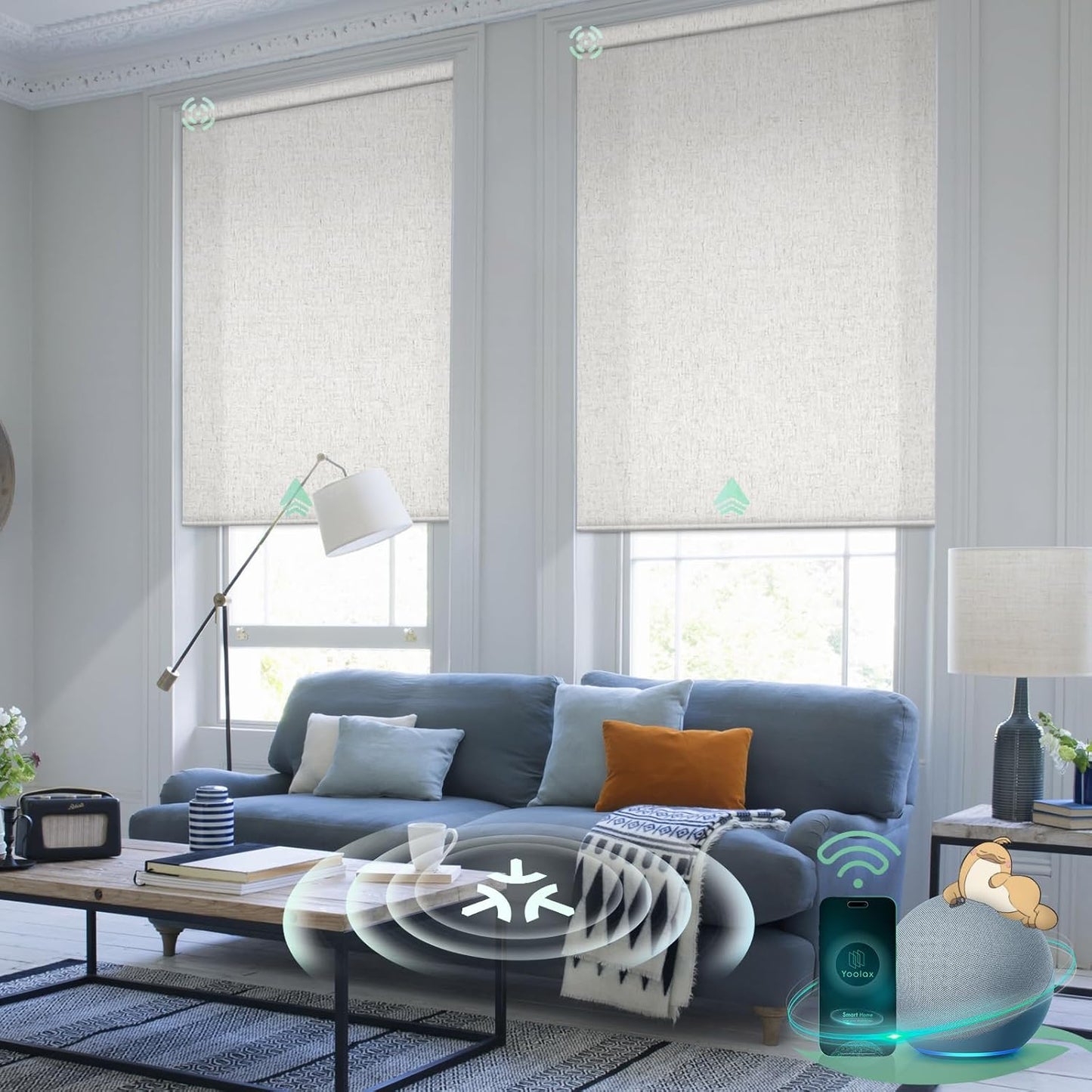 Yoolax Smart Blinds, Motorized Matter Roller Shades Light Filtering Automatic Blinds for Windows Motorized Shades Compatible with Alexa, Google Home, Homekit(Half Shading Linen Beige)