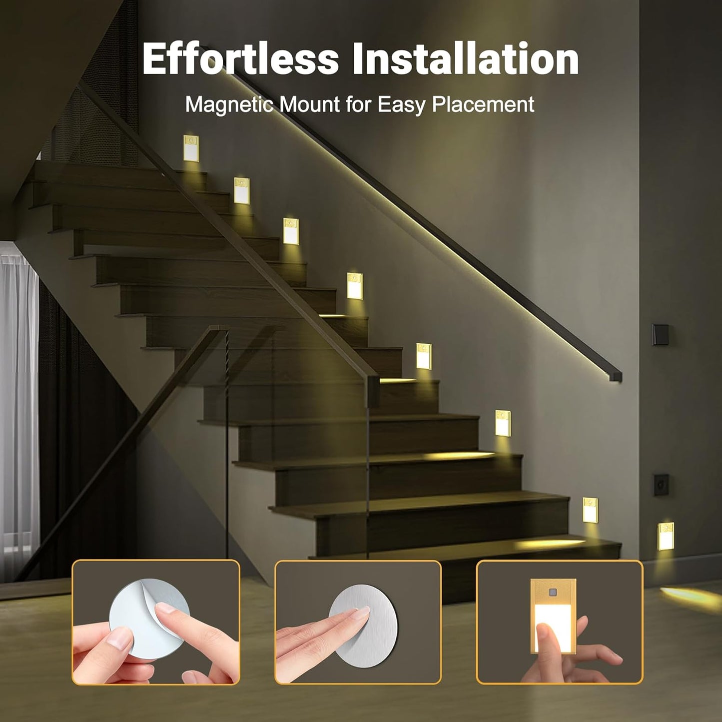 Rechargeable Motion Sensor Night Lights, 4-Pack - Painted Grey Aluminum Alloy, Ultra-Compact Magnetic Mount, 3000K Warm White Glow, Ideal for Hallways, Bedrooms, Stairs & Nightly Use