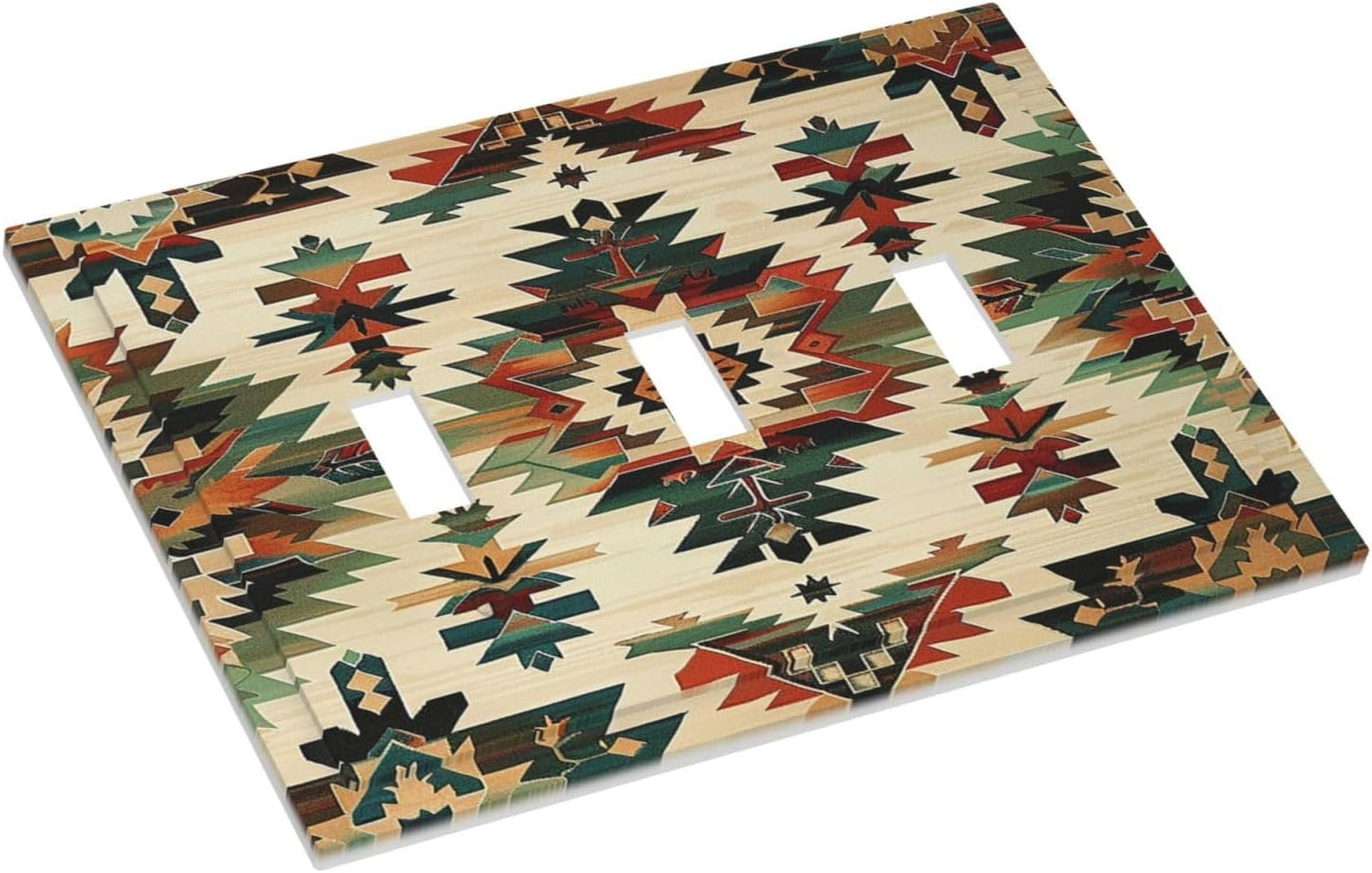 Decorative Switch Plates Southwest Rustic American Indian Aztec Boho 3 Gang Wall Plate Triple Toggle Light Switch Cover Faceplate Electrical Wall Panels for Bed Room living Room Decor