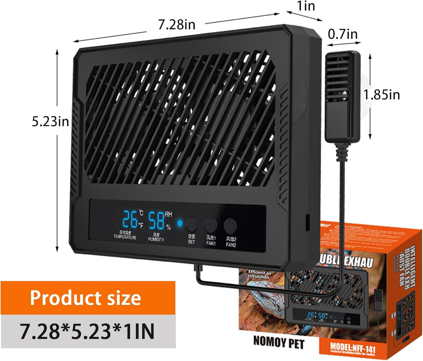 Reptile Fan & Terrarium Dehumidifier – Smart Dual-Row Humidity Fan for Reptile Tank, Snake, Gecko, Bearded Dragon Enclosure