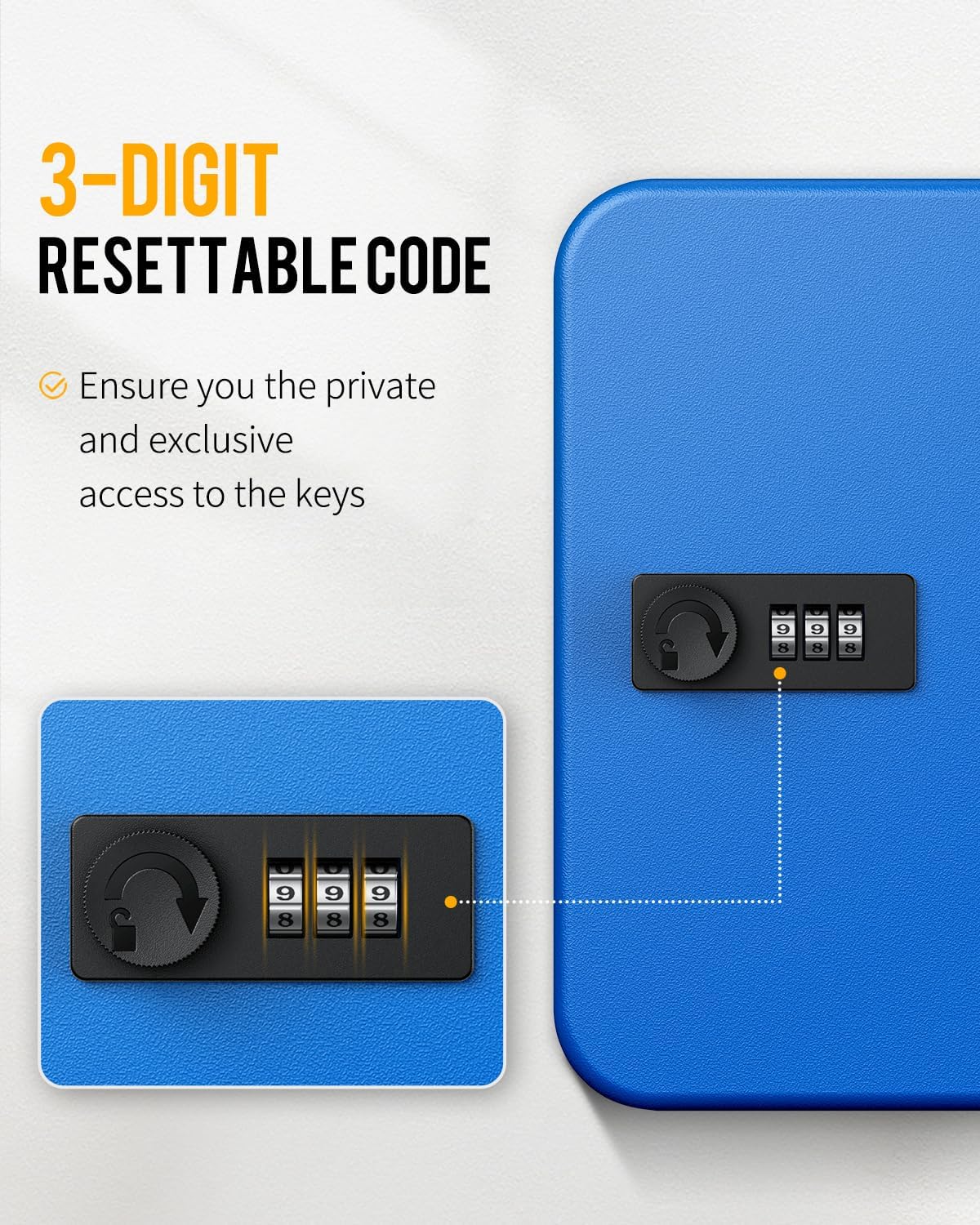 Uniclife 20 Position Key Cabinet with Combination Lock Resettable Blue Digital Security Storage Box Steel Key Organizer with Colorful Key Tag Labels Stickers and Hooks