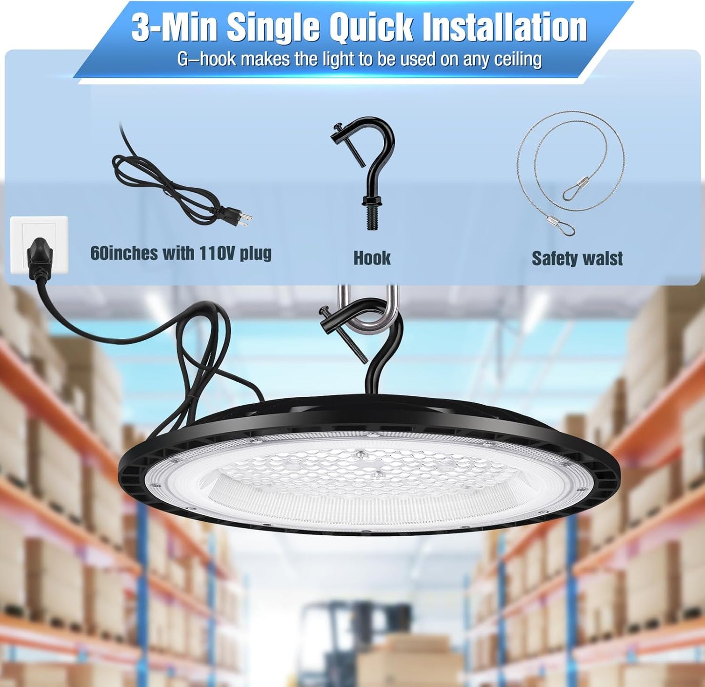 6 Pack 400W UFO Led High Bay Light Fixture,120v,5000K Daylight Commercial Shop Bay Lighting,61000LM,[1750W MH/HPS Equiv.] US Plug Area Lighting for Warehouse/Barn/Gym/Factory/Workshop