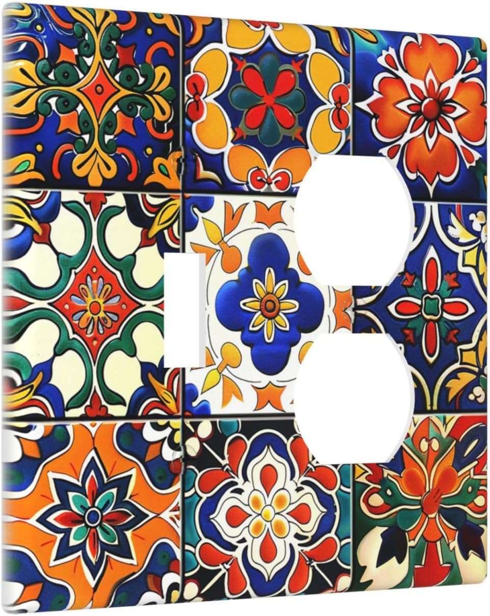 Wallplates Colorful Mexican Talavera Vintage Boho Floral 1 Toggle 1 Duplex Switch Plate Electrical Gfci Faceplate Decorative Light Switch Covers For Farmhouse Cabin Decor