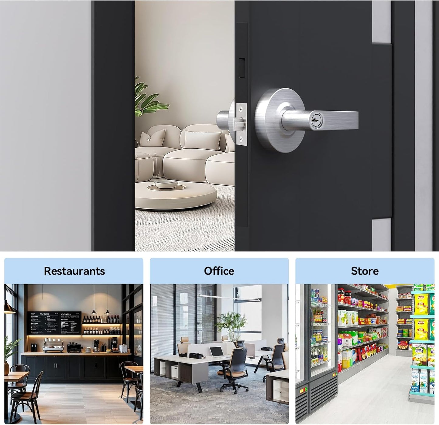 BSEED Storeroom Commercial Door Lever Lock, Heavy Duty Grade 2 Lever Handle, ADA Compliant, UL 3 Hour Fire Rated, Non-Handed, Satin Chrome Finish, 2-3/4" Backset for Storage & Utility Doors
