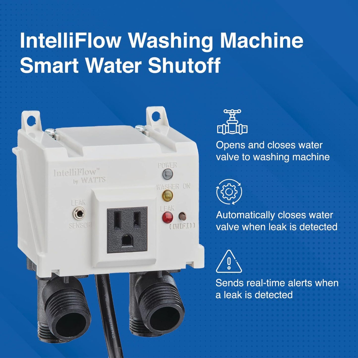 Watts A2C-SC-WB Series Intelliflow 1/2" Washing Machine Smart Water Shutoff Valve with Leak Sensor, Inlet Adapters, Wall Box, Automated Flood Detection with Real-Time Text and E-mail Alerts
