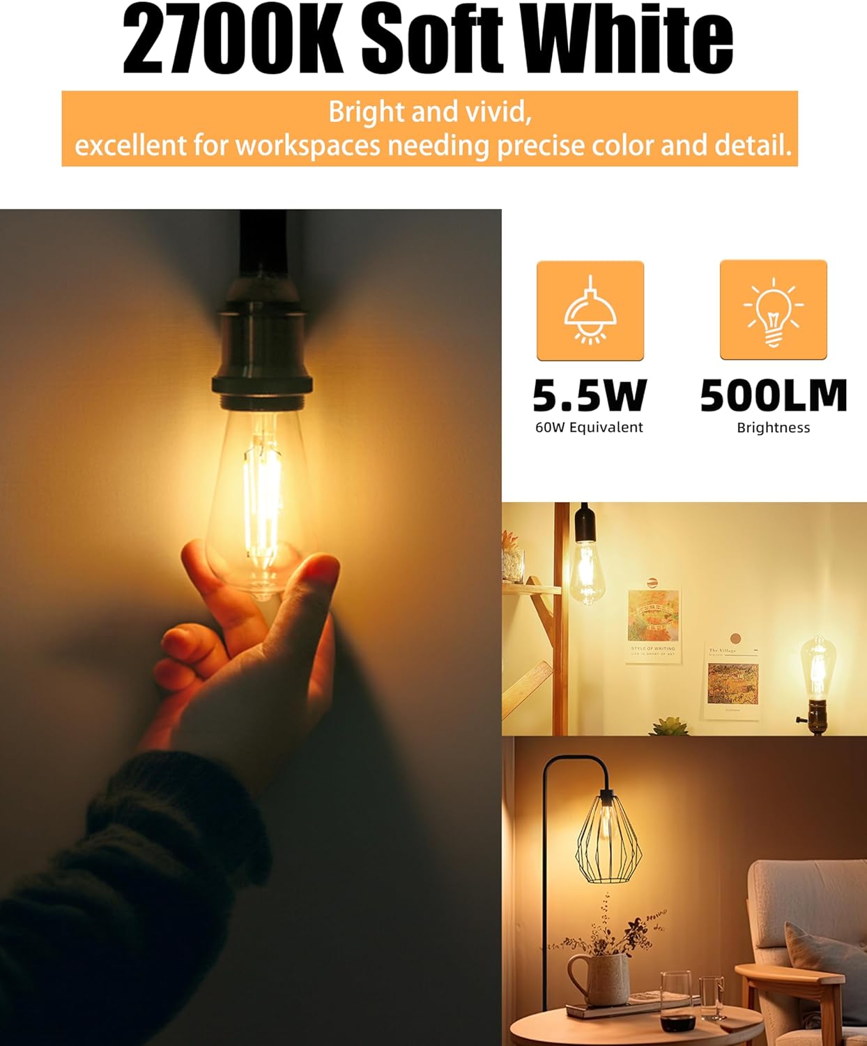 Lumiverse 120 Pack E26 Vintage LED Edison Bulbs CRI 90+, 5.5W 60W Equivalent Dimmable, Antique Style ST19/ST58 LED Light Filament Bulbs 2700K Soft White