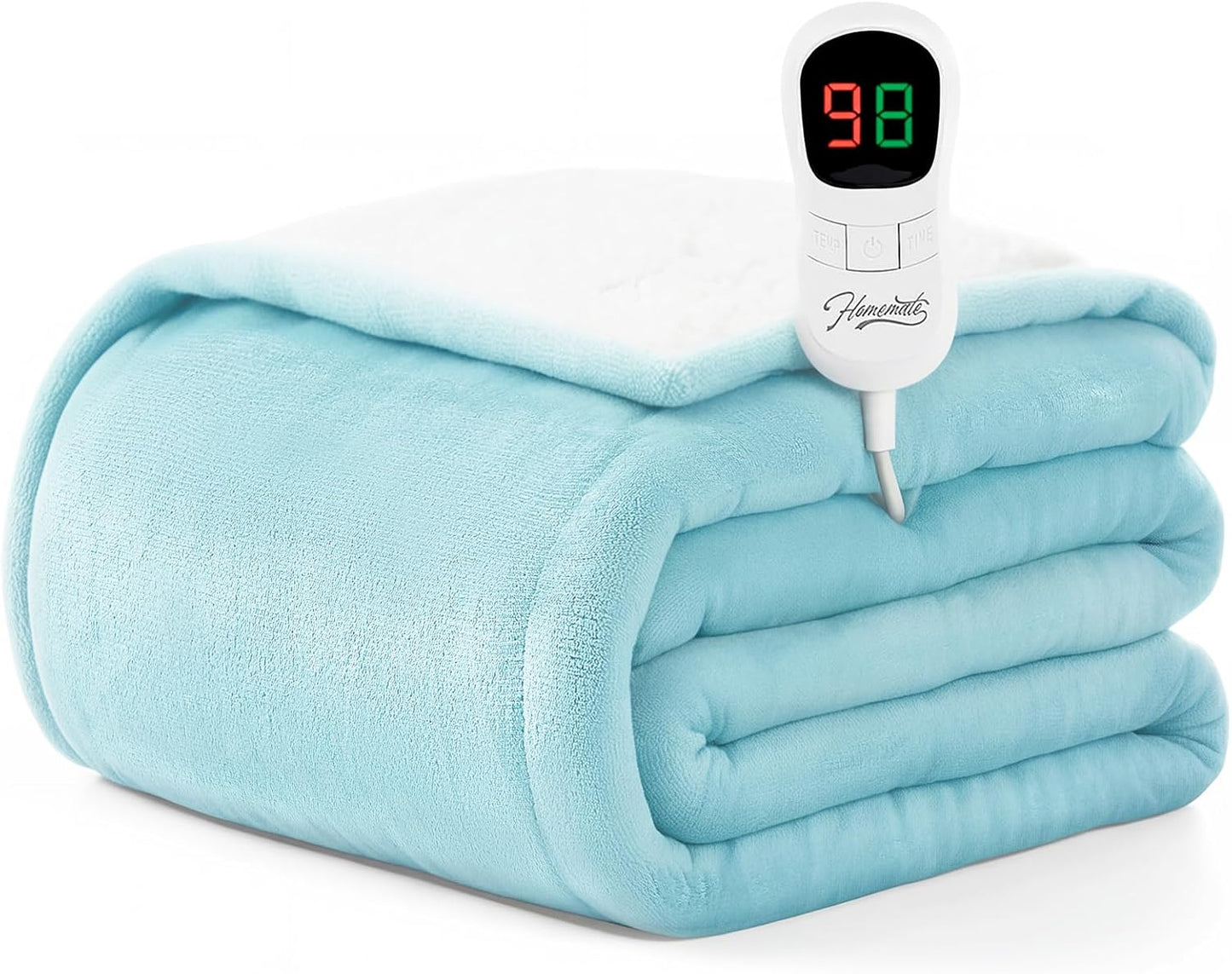Homemate Electric Heated Blanket Full Size - 72"x84" Heating Blanket Full Size 1/2/4/6/8 Hours Auto-Off 10 Heat Level Over-Heat Protection Flannel Sherpa ETL Certification