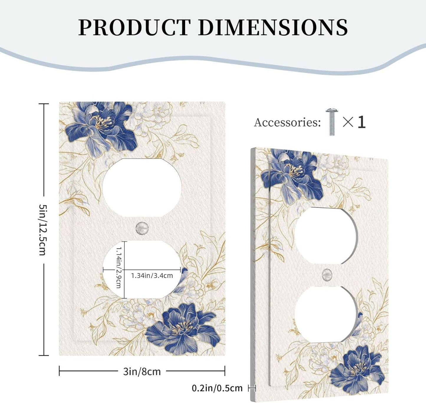 Decorative Outlet Covers Rustic Blue Flower Floral Gold Leaf 1 Gang Duplex Light Switch Cover Plate Unique Wall Plates for Electrical Outlets Switch Plate Covers for Bedroom Home Decor