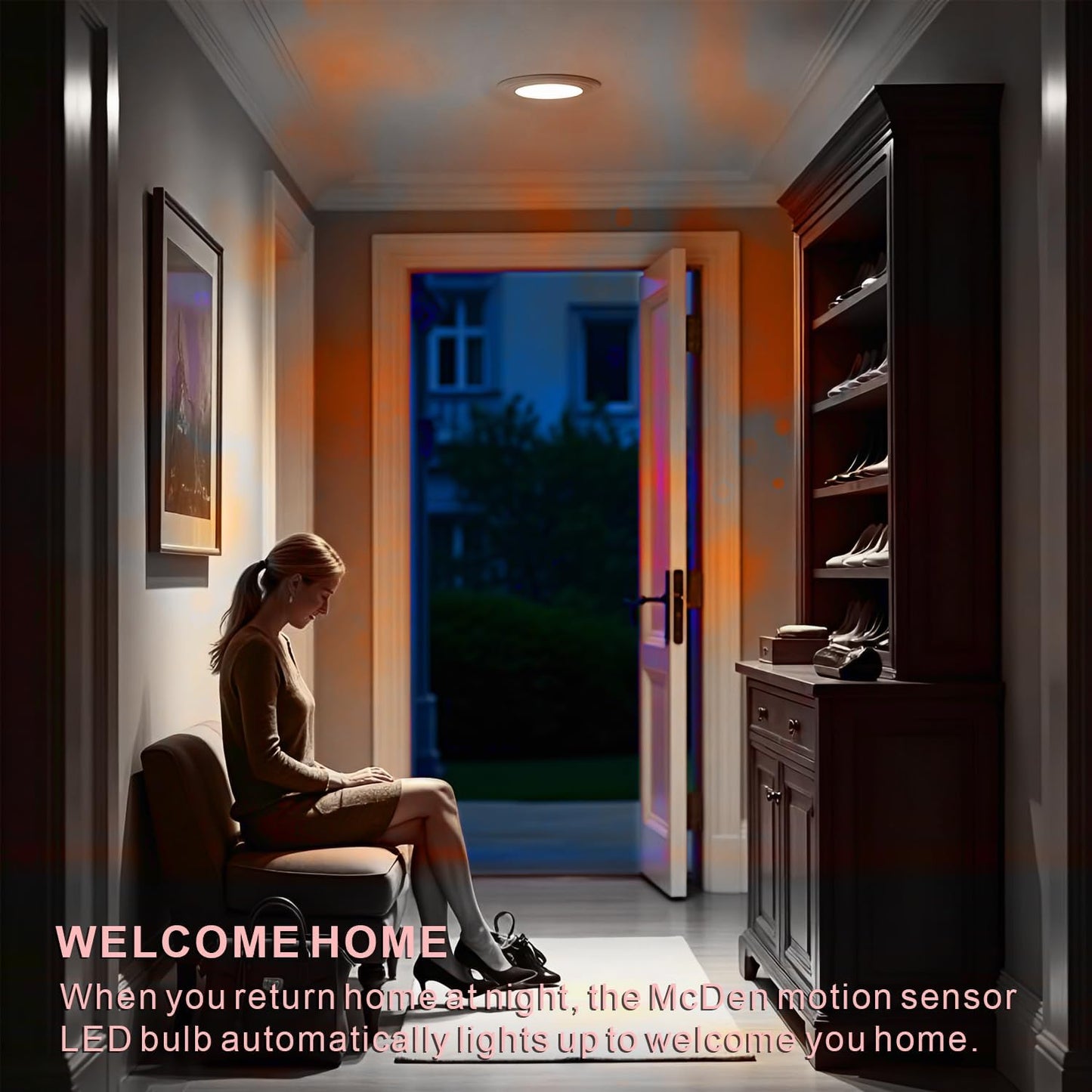 McDen Motion Sensor Light Bulb, Indoor Motion Activation Detector Light Bulb, E26 Base Dusk to Dawn Security Night Light 13.5W Equivalent 100W 6000K Daylight 4 Packs