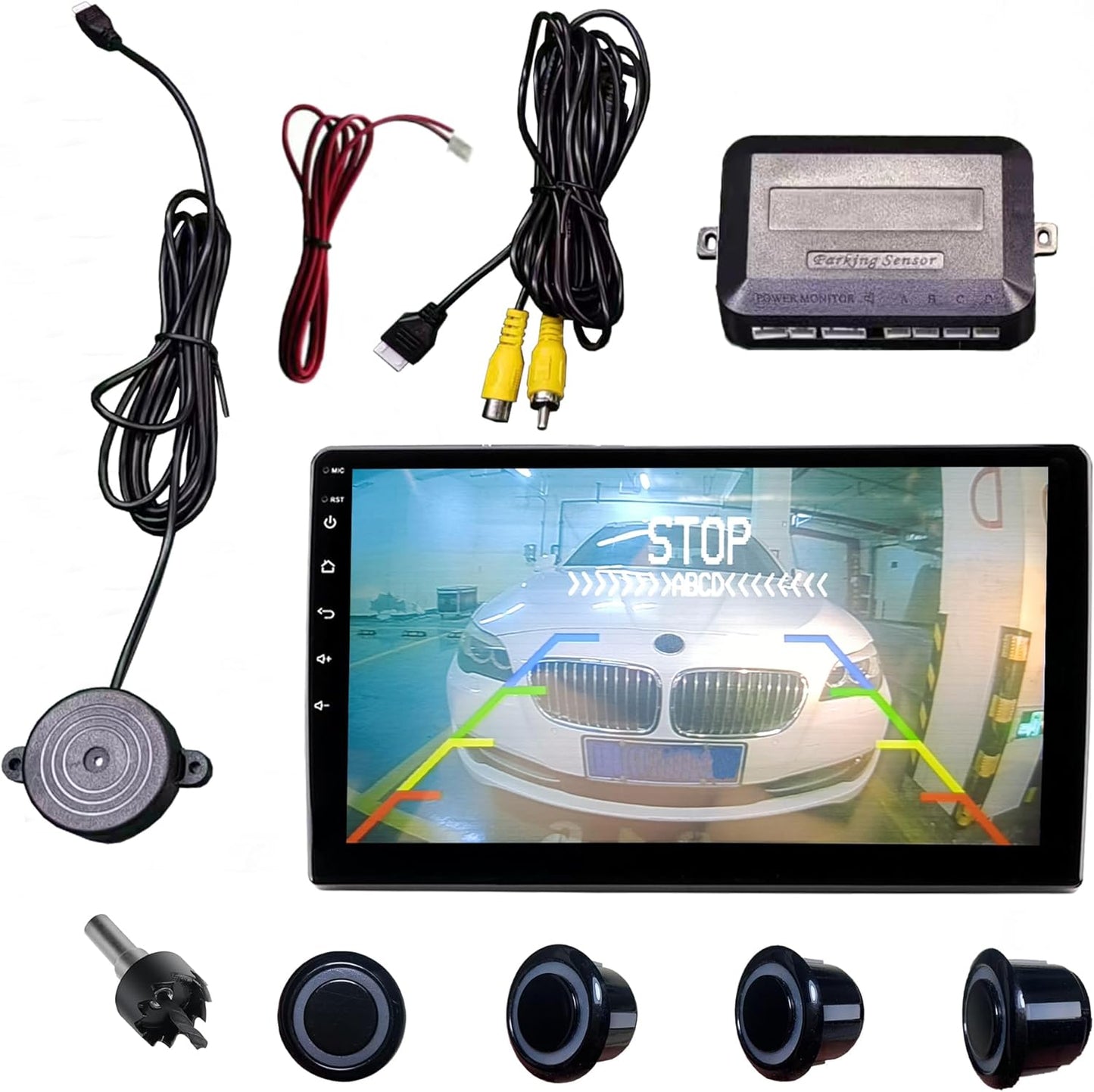 LCD Parking Sensor Kit - Displays Data on Original Screen, Easy Rear Installation, Compatible with All Camera Formats (AHD, CVBS), 18 Probe Colors to Match Any Vehicle