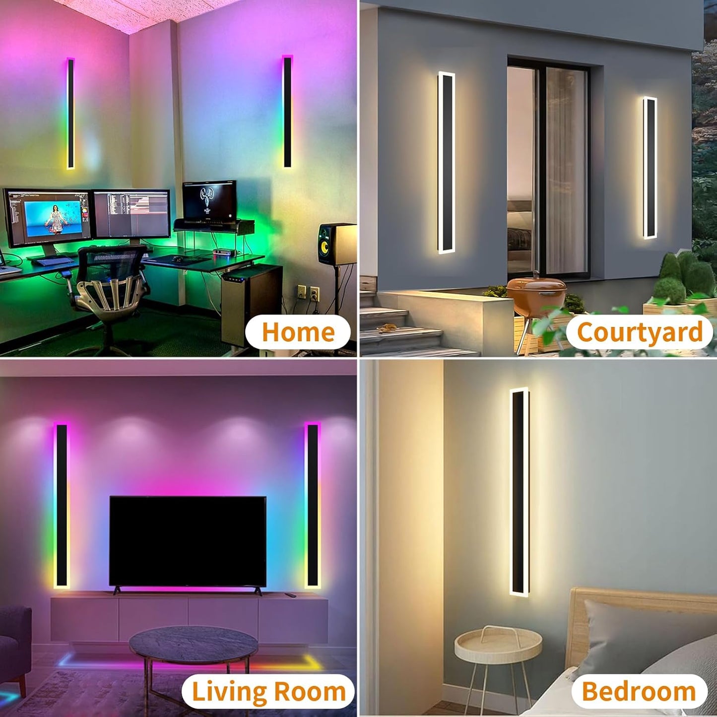 2 Pack Outdoor RGB Long Wall Lights, 57 inch Wall Lights RGB/Warm/White Dimmable Modern Led Wall Lighting, Ip65 Waterproof Wall Sconce with Remote APP Control for Outdoor/Indoor Party Gathering