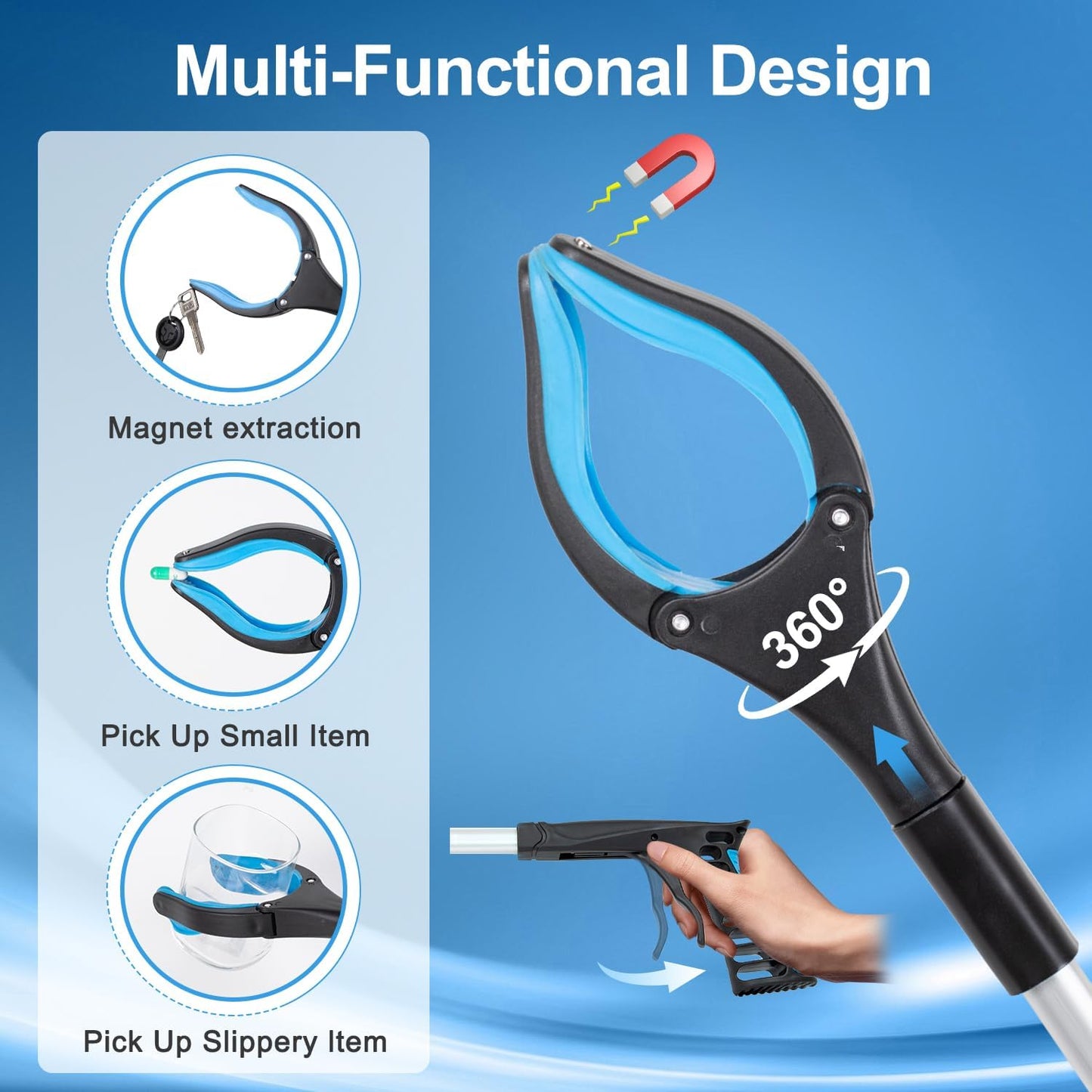 Grabber Reacher Tool - 43” Extra Long Foldable Gripper and Reaching Tool - Heavy Duty Pick Up Stick Grabbers for Seniors, Trash, Surgery Recovery Must Haves Gifts (Blue-43in)