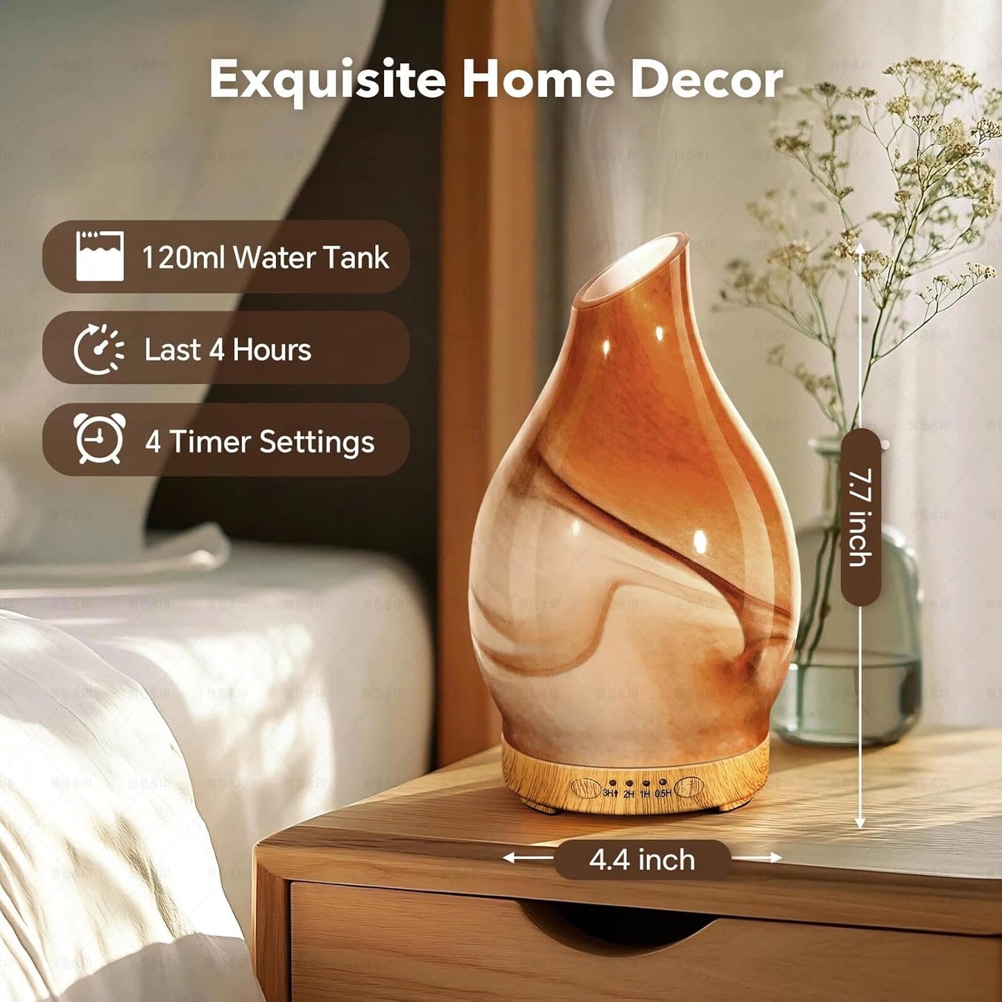 Essential Oil Diffuser, 120 ml Glass Aromatherapy Diffuser with 7 Color Lights, Auto Shut-Off and 4 Timer Settings, Ultrasonic Cool Mist Diffuser for Home Room Office (Dessert)