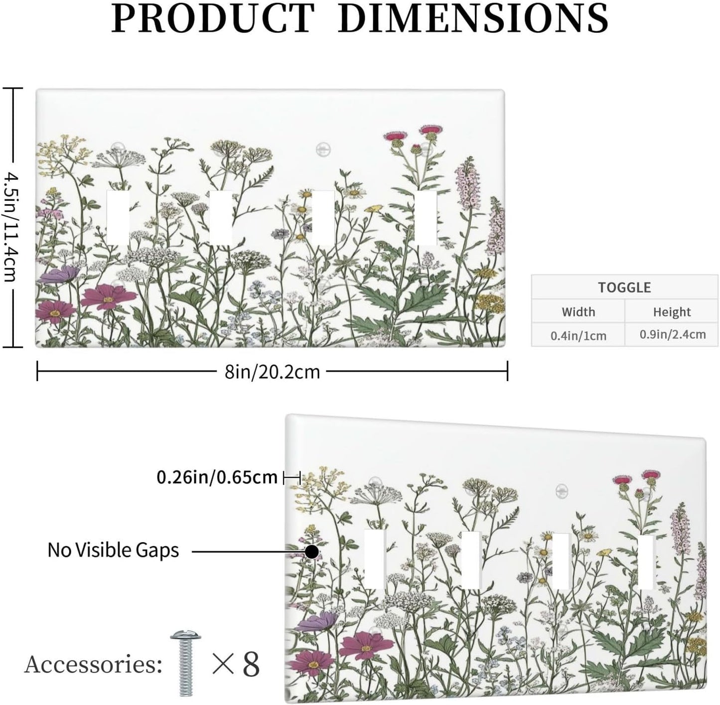 Vintage Herbs Wildflowers Plant Floral Light Switch Covers Quad Toggle Electrical Faceplate 4 Gang Wall Plate Decorative Switch Plates For Bed Room Home Decor