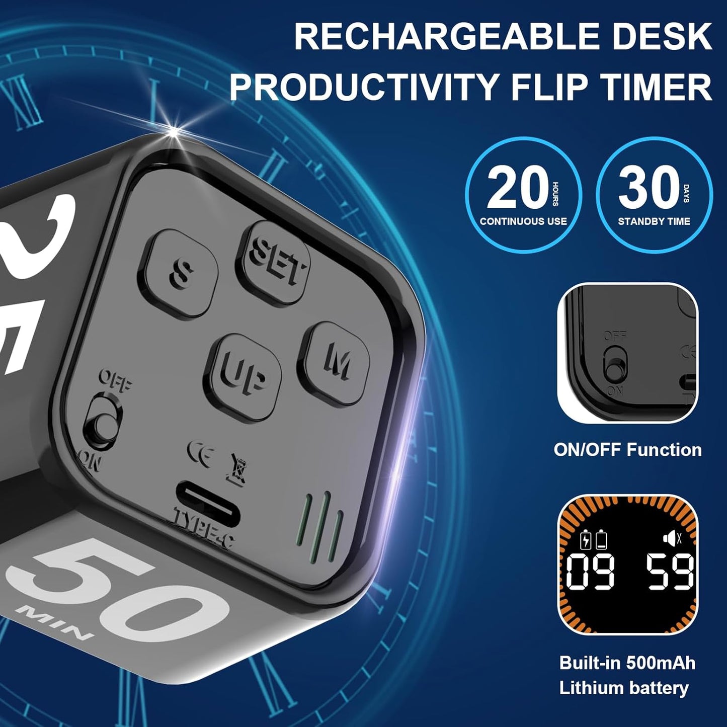 Rotating Visual Pomodoro Timer 5, 25, 10, 50 Min Custom Countdown, Rechargeable Cube Desk Productivity Flip Timer with Detachable Silicone Case, Ideal for ADHD Tool Study Work School (Green)