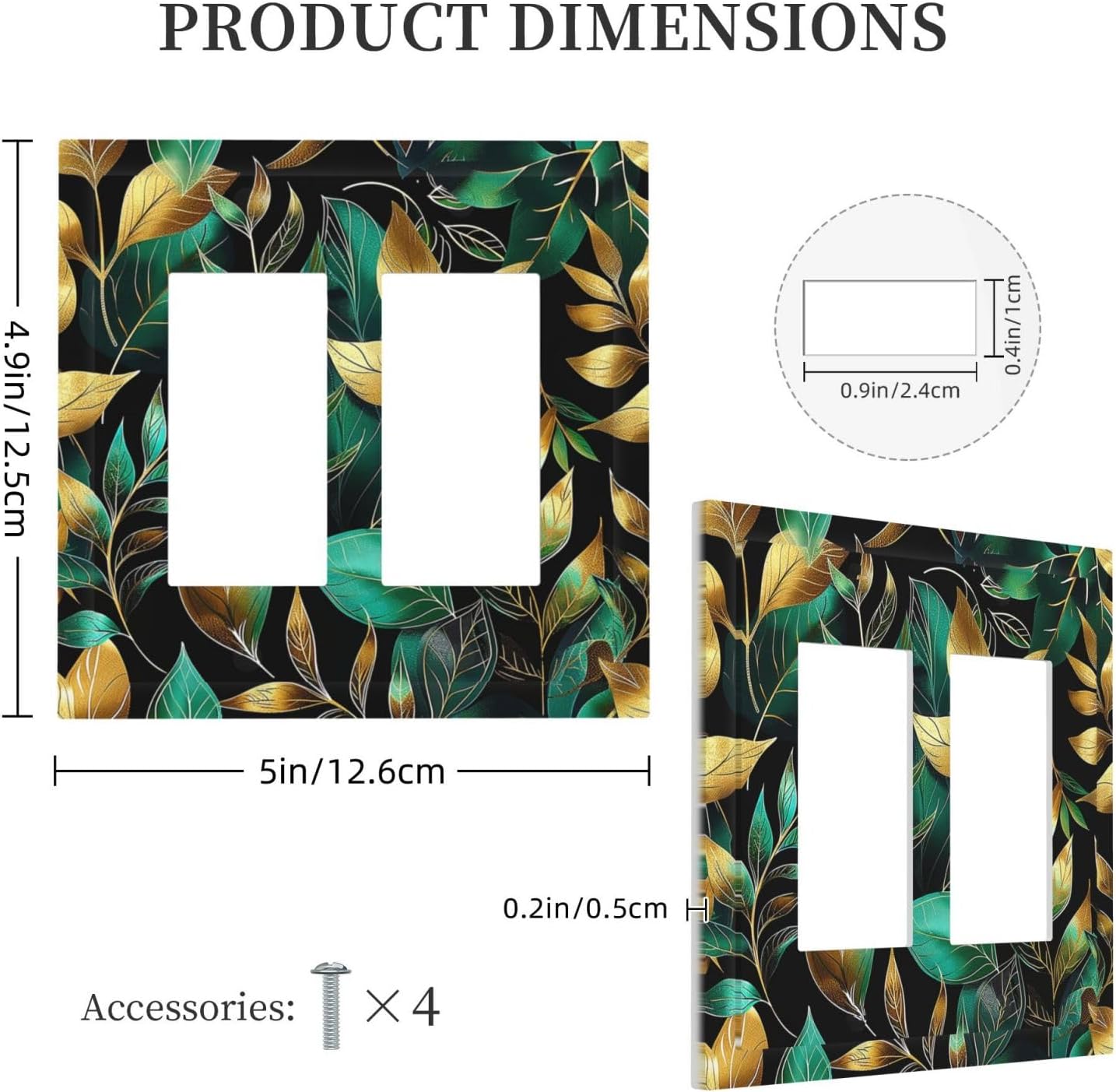 Decorative Outlet Covers Vintage Dark Green Vine Leaf Golden Plants 2 Gang Double GFCI Rocker Electrical Wall Panels Light Switch Cover Plate for Bed Room Cabin Decor