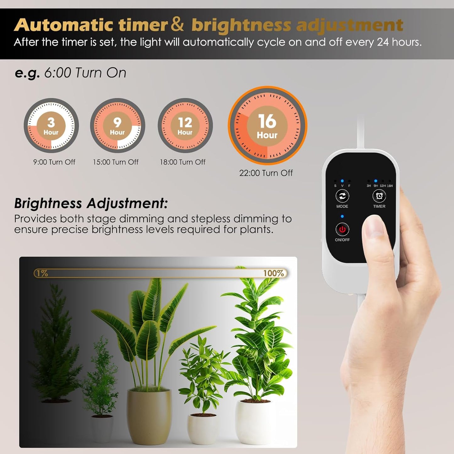 Standing Grow Light with Auto-Timer, 36W Vertical Grow Lights for Indoor Plants,3 Light Modes,268 LEDs Detachable Full Spectrum Plant Lights for Wide Area Coverage in Indoor Plants (60IN-Silver)