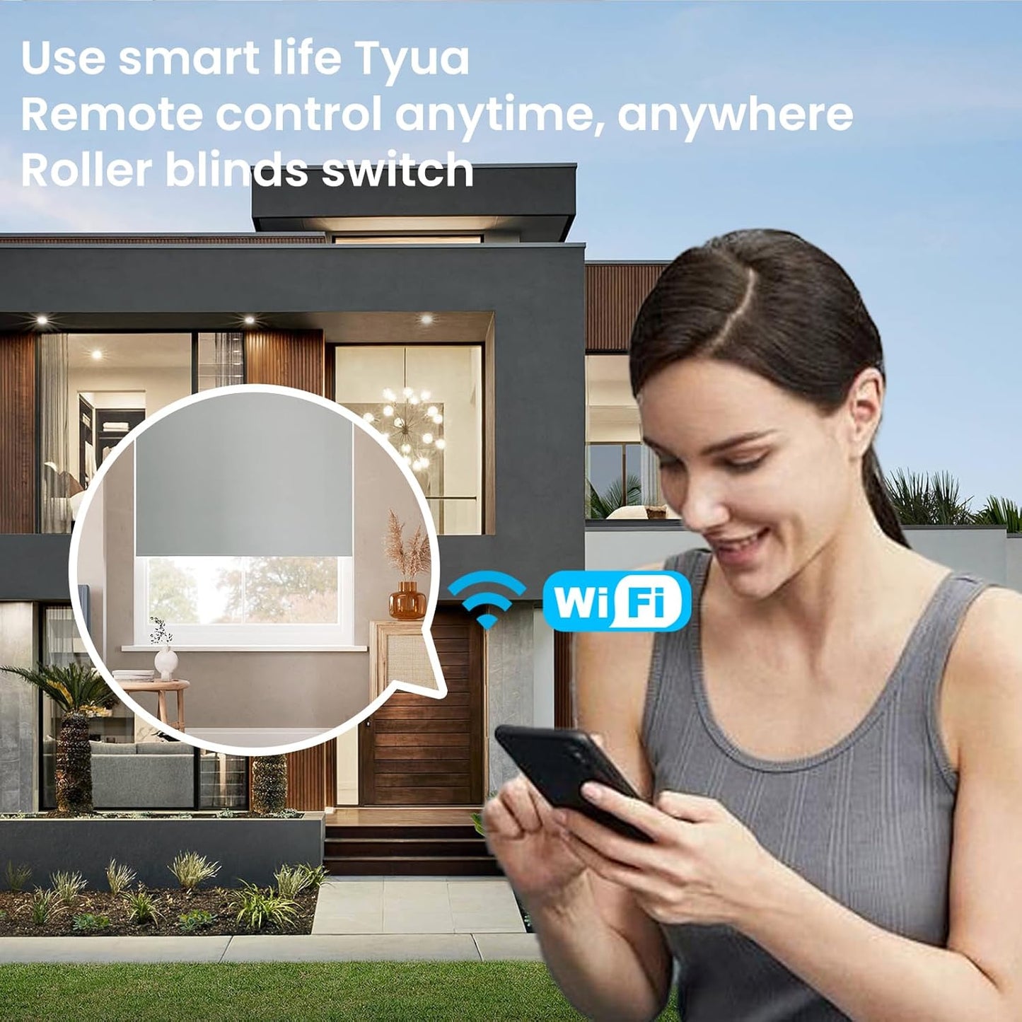 Smart Roller Shutter Switch 118X72X34MM Need Neutral Wire,2.4GHz WiFi Roller Shutter Switch, Tempered Glass Panel, Compatible with Alexa and Smart Life, White WiFi-Roller Shutter