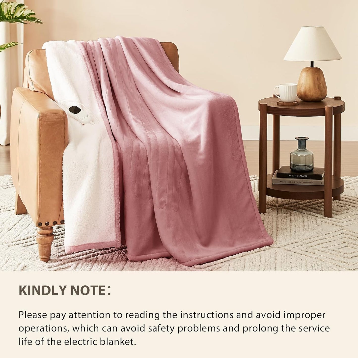 Homemate Electric Heated Blanket Twin Size - 62"x84" Heating Blanket Twin Size 1/2/4/6/8 Hours Auto-Off 10 Heat Level Over-Heat Protection Flannel Sherpa ETL Certification