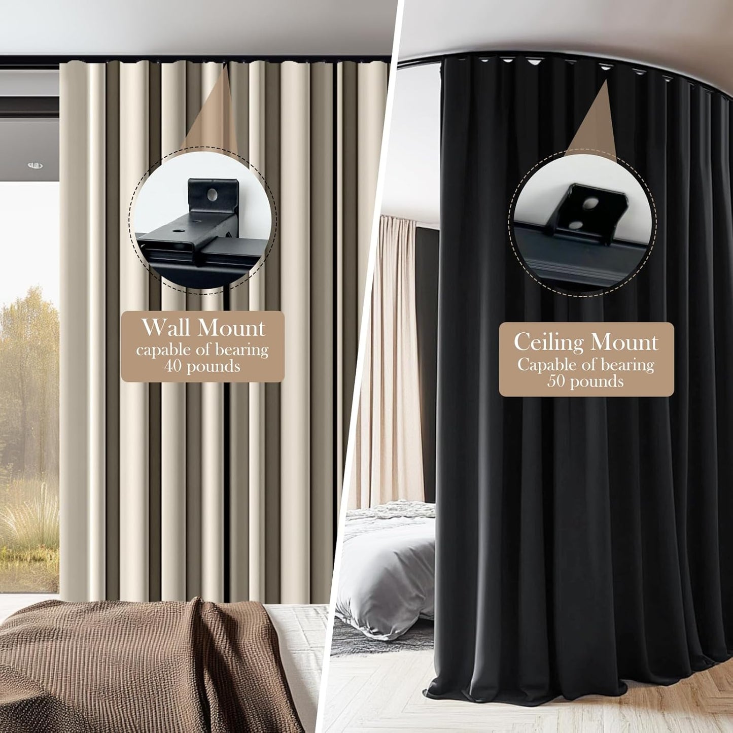 Flexible Ceiling Curtain Tracks, Ceilings Track for Curtains, Aluminum Curtains Track Ceilings Mount,Wall Mount Curtain Rail, Ceiling Curtain Rod, Sliding Curtain Tracks with Clips (Black 6FT)