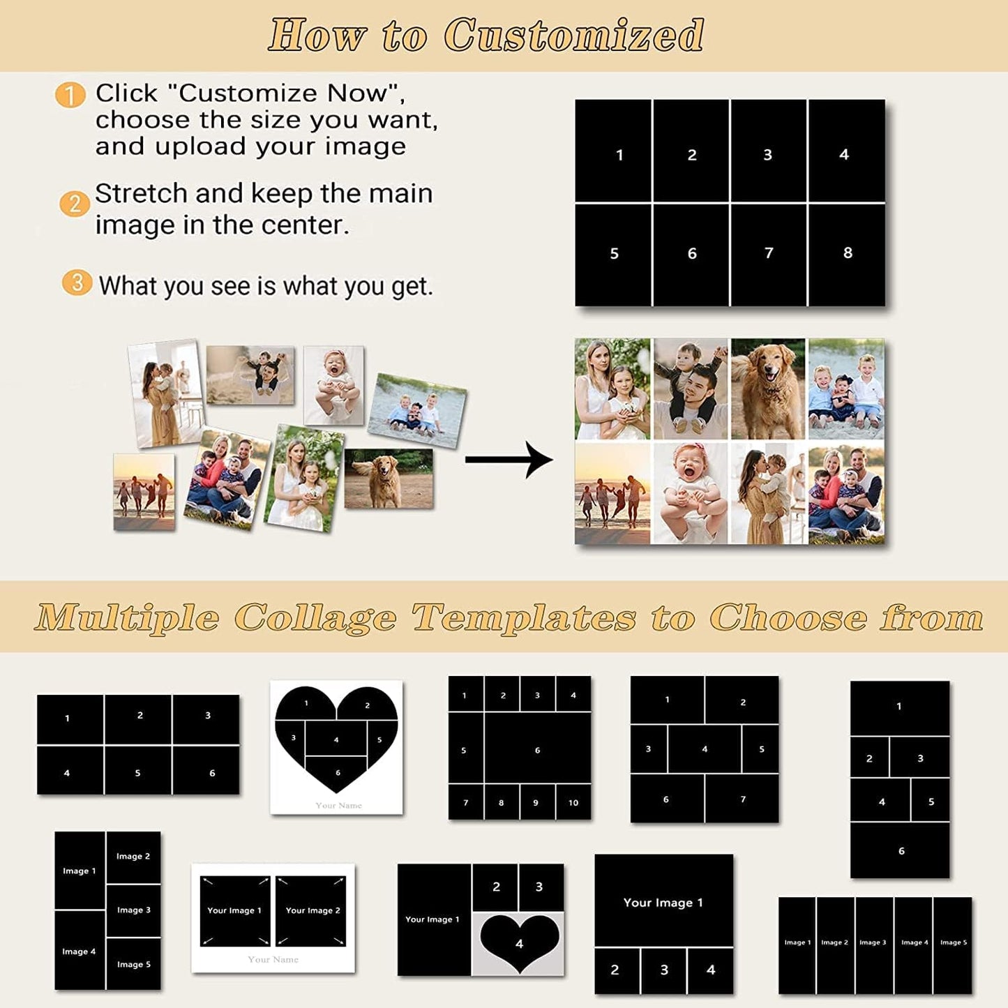 LZIMU 10 Picture Collage Canvas Prints Personalized Multi Photo Wall Art Custom Your Image to Canvas Customized Family Gifts Home Decor (Collage Photo-7, No frame)