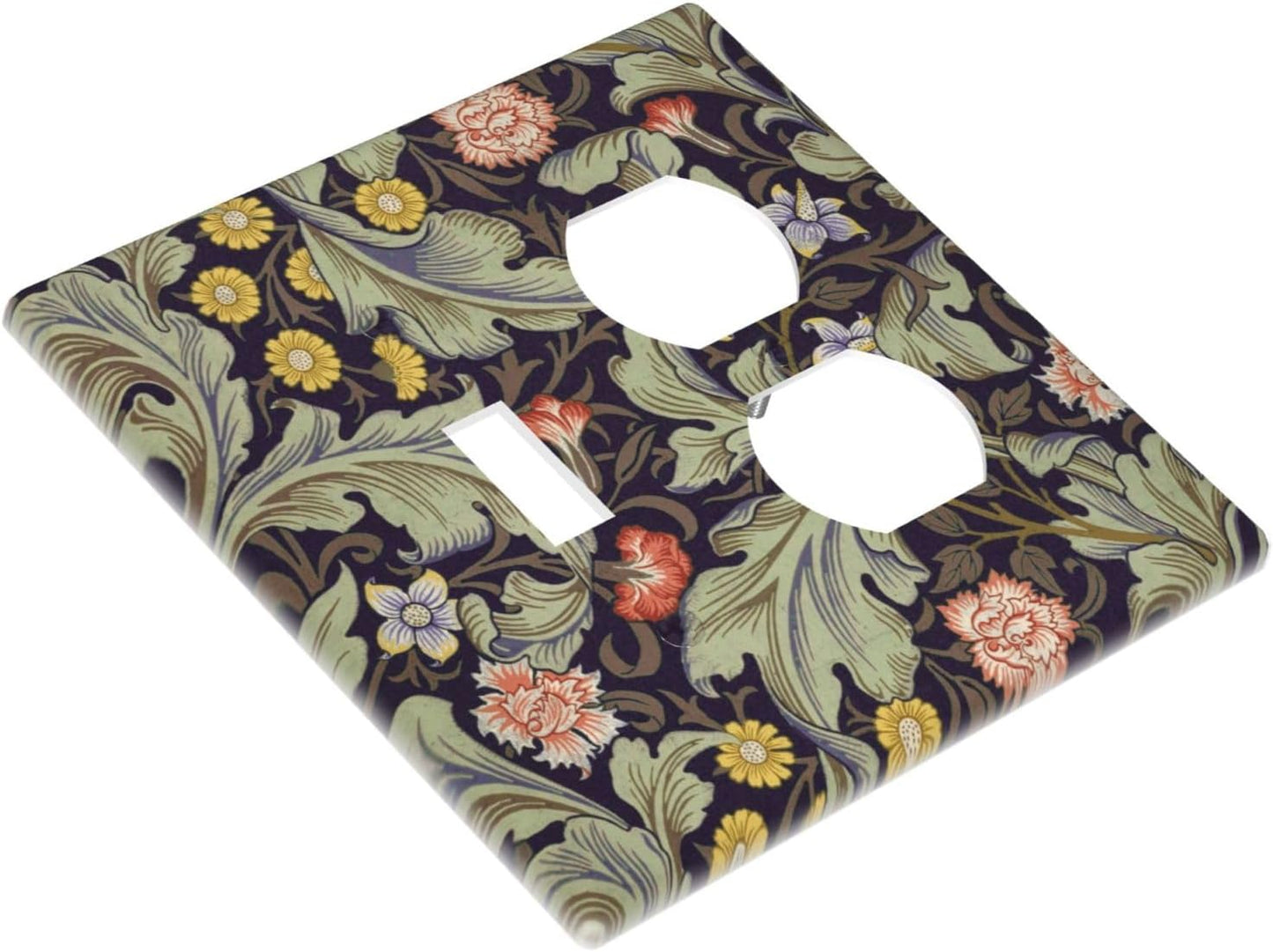 Boho William Morris Floral Green Leaves Flower Wallplates 1 Toggle 1 Duplex Switch Plate Electrical GFCI Faceplate Decorative Light Switch Covers for Farmhouse Home Decor