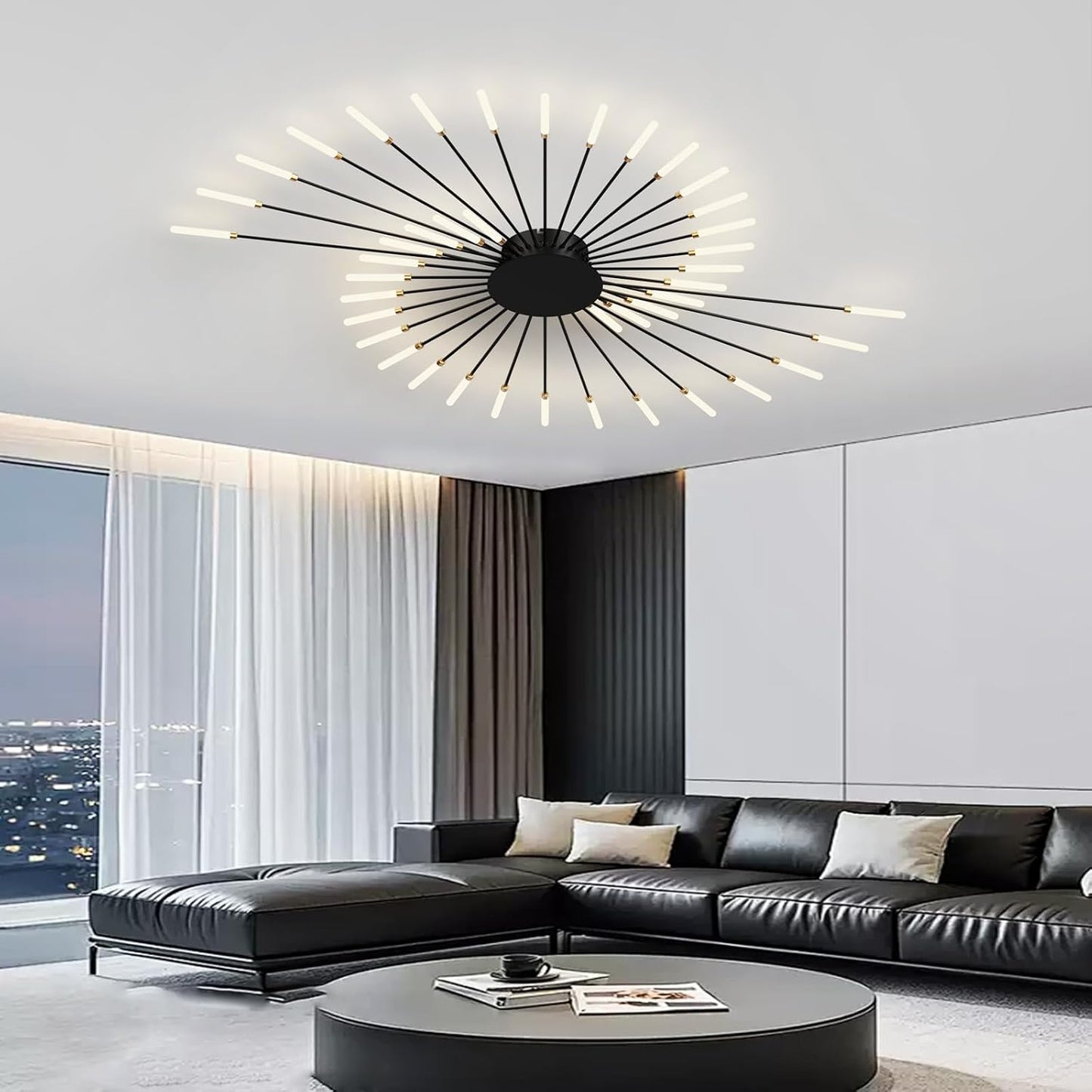Modern Ceiling Light Flower Shape, Metal Firework Ceiling Lamp with Plug-in LED Source, Lighting Fixture for Living Room Dining Room Bedroom, Natural Light