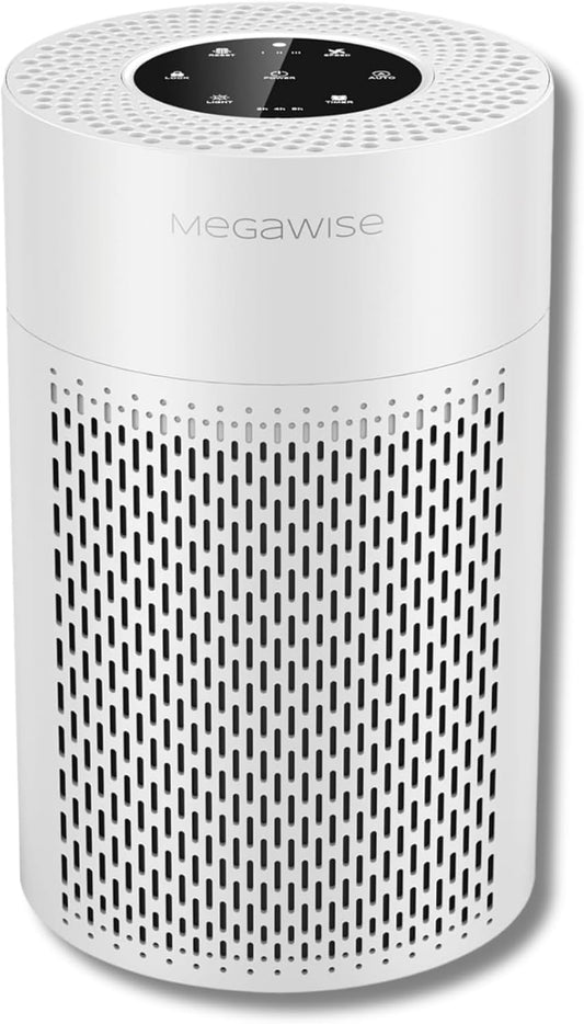 MegaWise Silent Desktop Air Purifier with 3 Speeds for Home Office True H13 Filter with Smart Air Quality Sensor, Sleep Mode, Pets Hair, Odors, Smoke, Dust (White)
