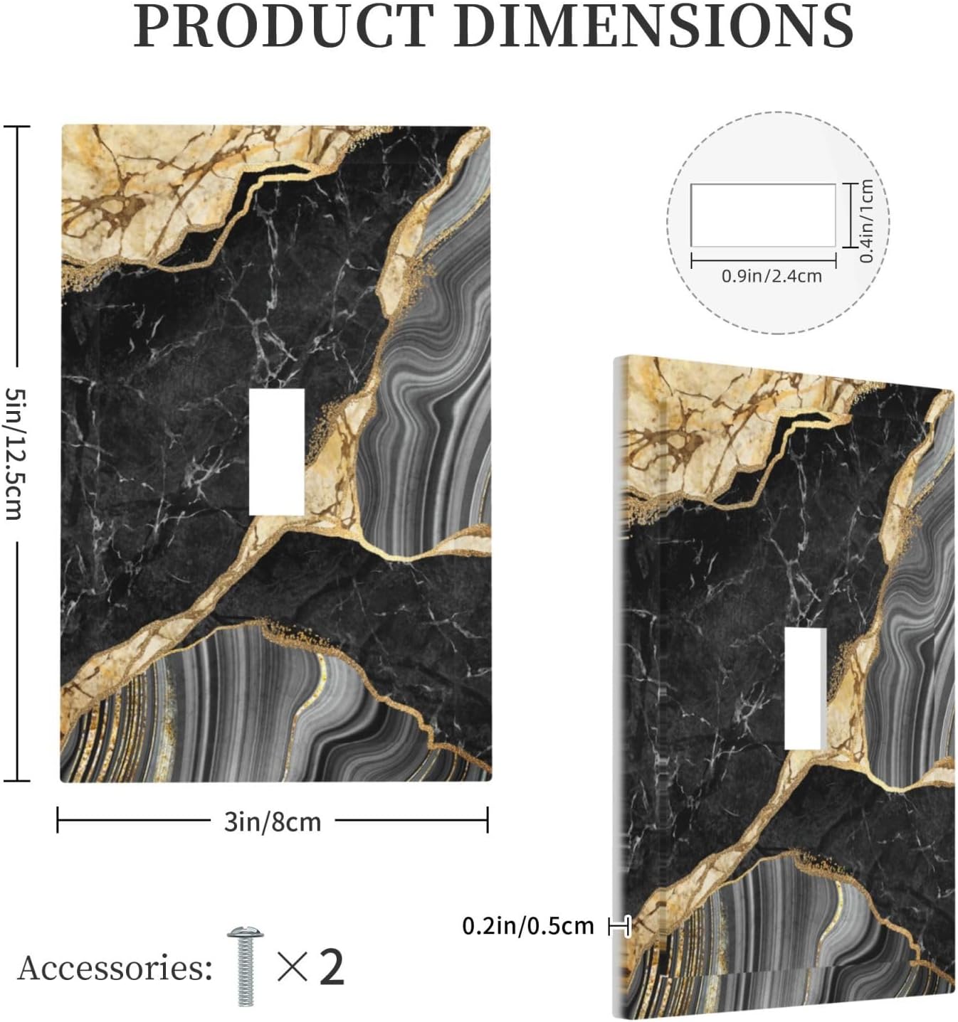 Decorative Light Switch Plate Covers Modern Abstract Black Gold Marble 1 Gang Light Switch Cover Plate Single Toggle Wall Plate Outlet Covers Faceplate for Bathroom Decor （2 Pack）