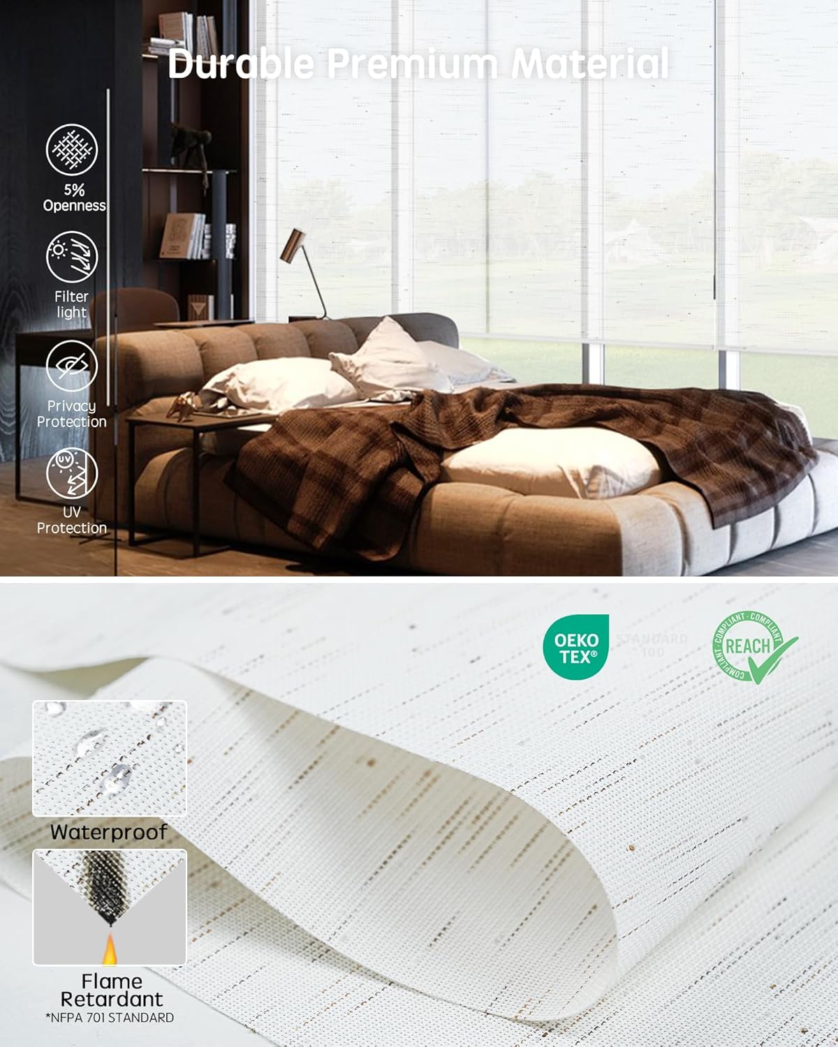 Yoolax Motorized Solar Shades, Flame Resistat Smart Blinds for Windows Motorized Roller Shades, Motorized Blinds Compatible with Alexa Custom Size (Solar-5% Openness Starry White)