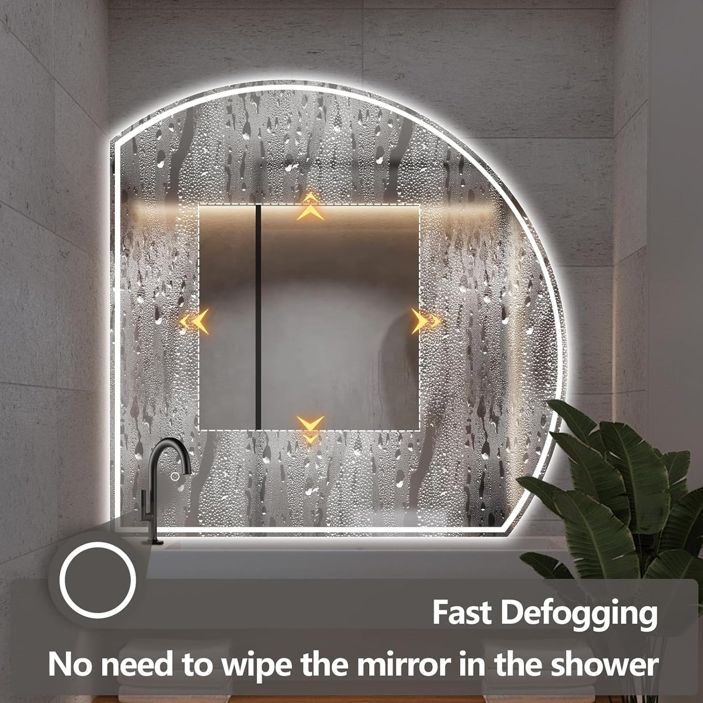 Niccy Half Moon Led Mirror for Bathroom, 48" Semi Round Backlit Mirror for Wall Lighted Mirror with Frameless 3 Color, Defogger, Explosion-Proof, HD Glass and IP65 Vanity Mirror