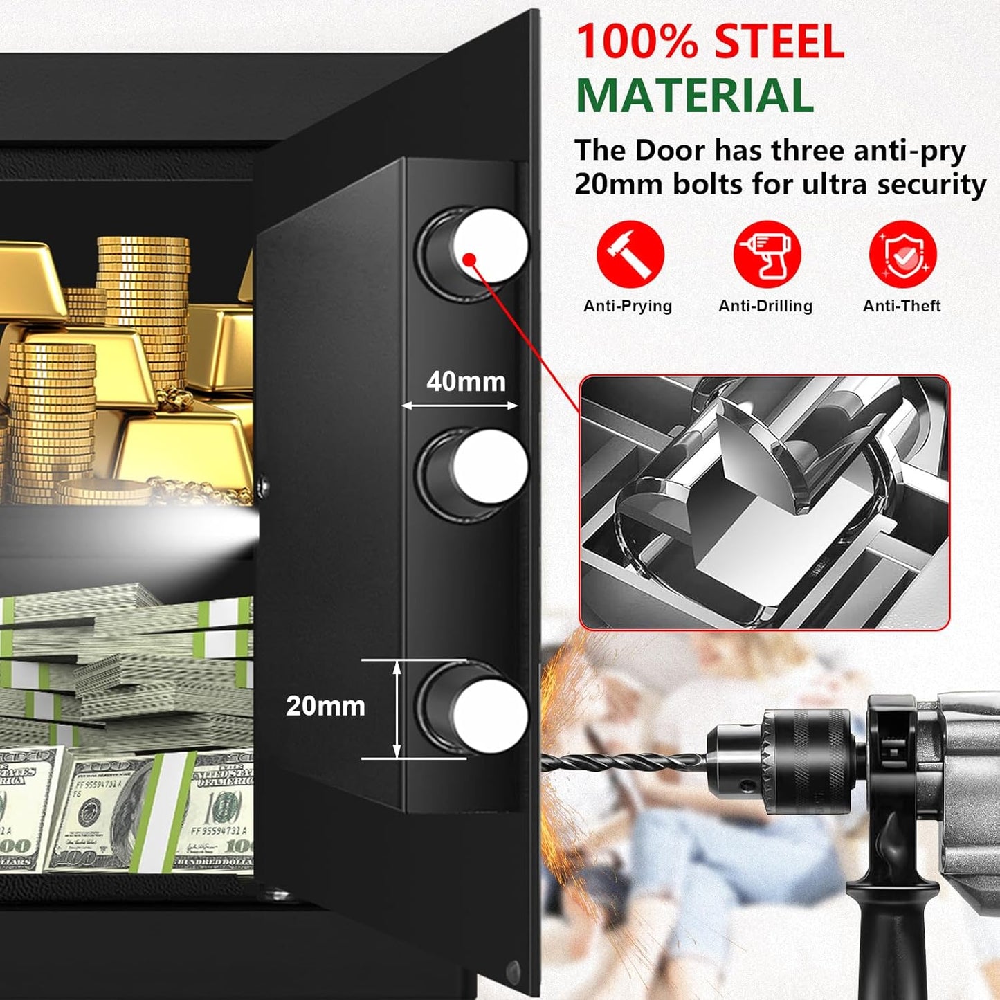 Small Fire Safe Box for Home, 1.7 Cubic Feet Fireproof Lock Box with Digital Keypad, Spare Keys and Removable Shelf, Personal Home Safes for Money, Jewelry, ID Documents, Christmas Gifts