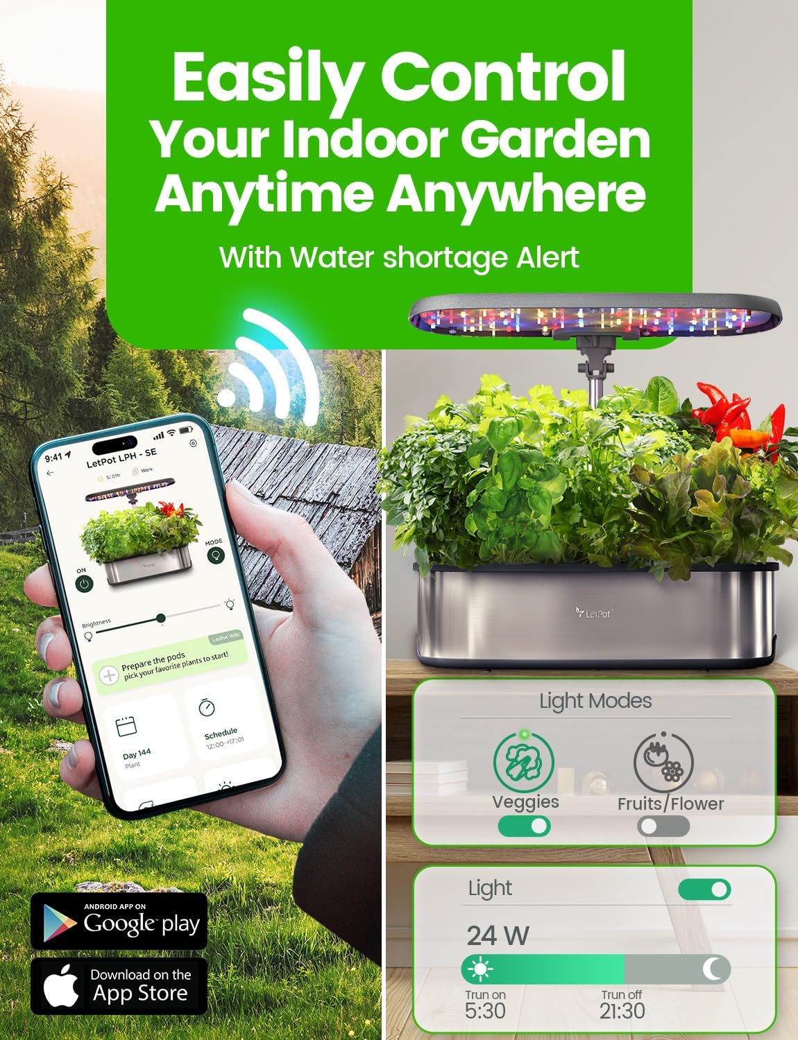 LetPot LPH-SE Hydroponics Growing System, 12 Pods Smart Herb Garden Kit Indoor, Indoor Garden, APP & WiFi Controlled, with 24W Growing LED, 5.5L Water Tank, Pump System, Automatic Timer