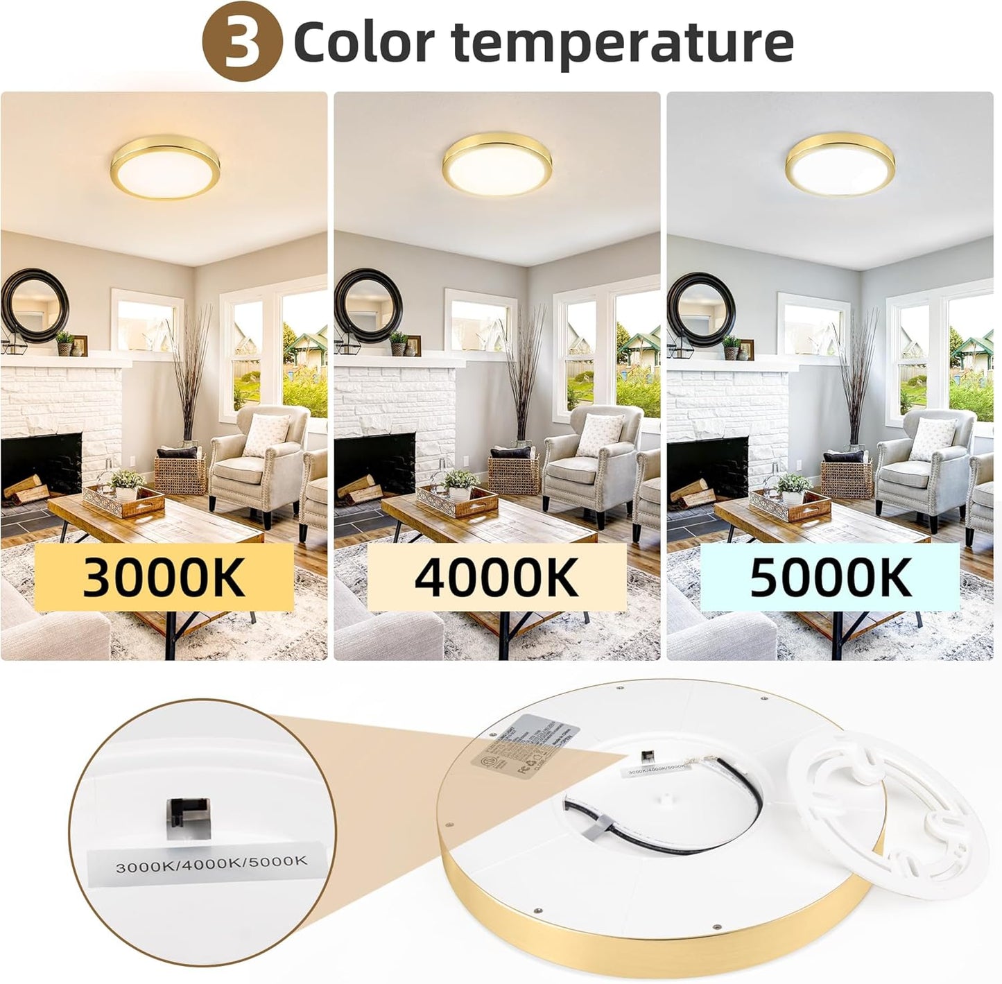Hlite 4pack 9 Inch Flush Mount LED Ceiling Light Fixture,18W 1800LM Super Slim Light Fixtures Ceiling Mount 3000K/4000K/5000K 3CCT Selectable,Light Fixtures for Kitchen,Bedroom (Gold)