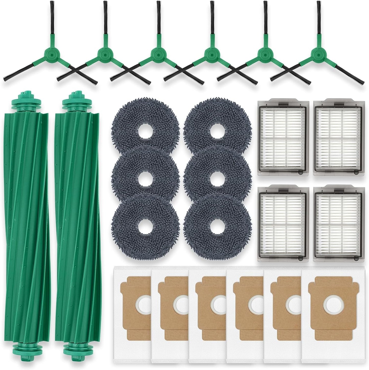 Replacement Parts for iRobot Roomba Plus 405 Combo/505 Combo Robot Vacuum Accessories, 2 Roller Brush, 6 Mop Pads, 4 Filters, 6 Side Brush, 6 Vacuum Bags