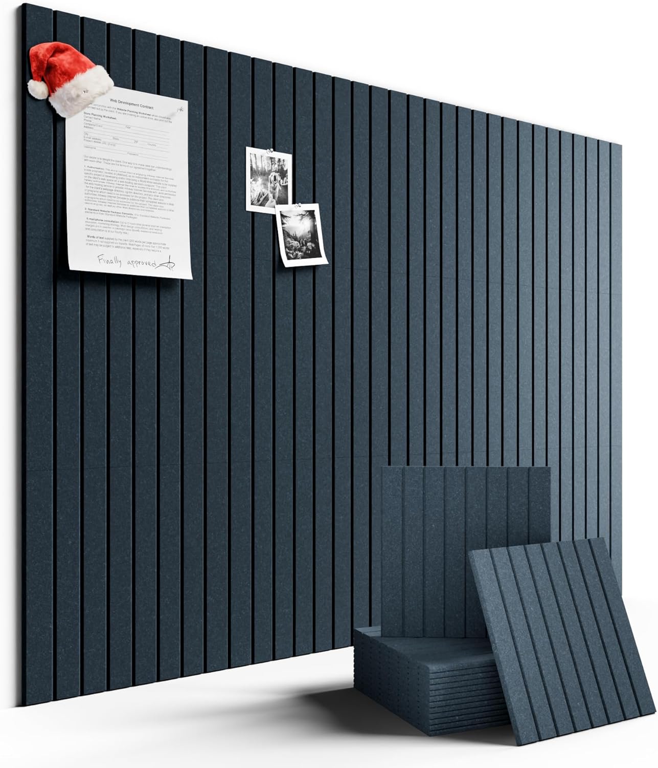 Large Felt Bulletin Board 48" x 36" Cork Board Alternative-12 Pack with 70 Safe Removable Adhesive Tabs, Cork Boards for Walls for Home Office Classroom Pin Board (Deep Charcoal Blue)