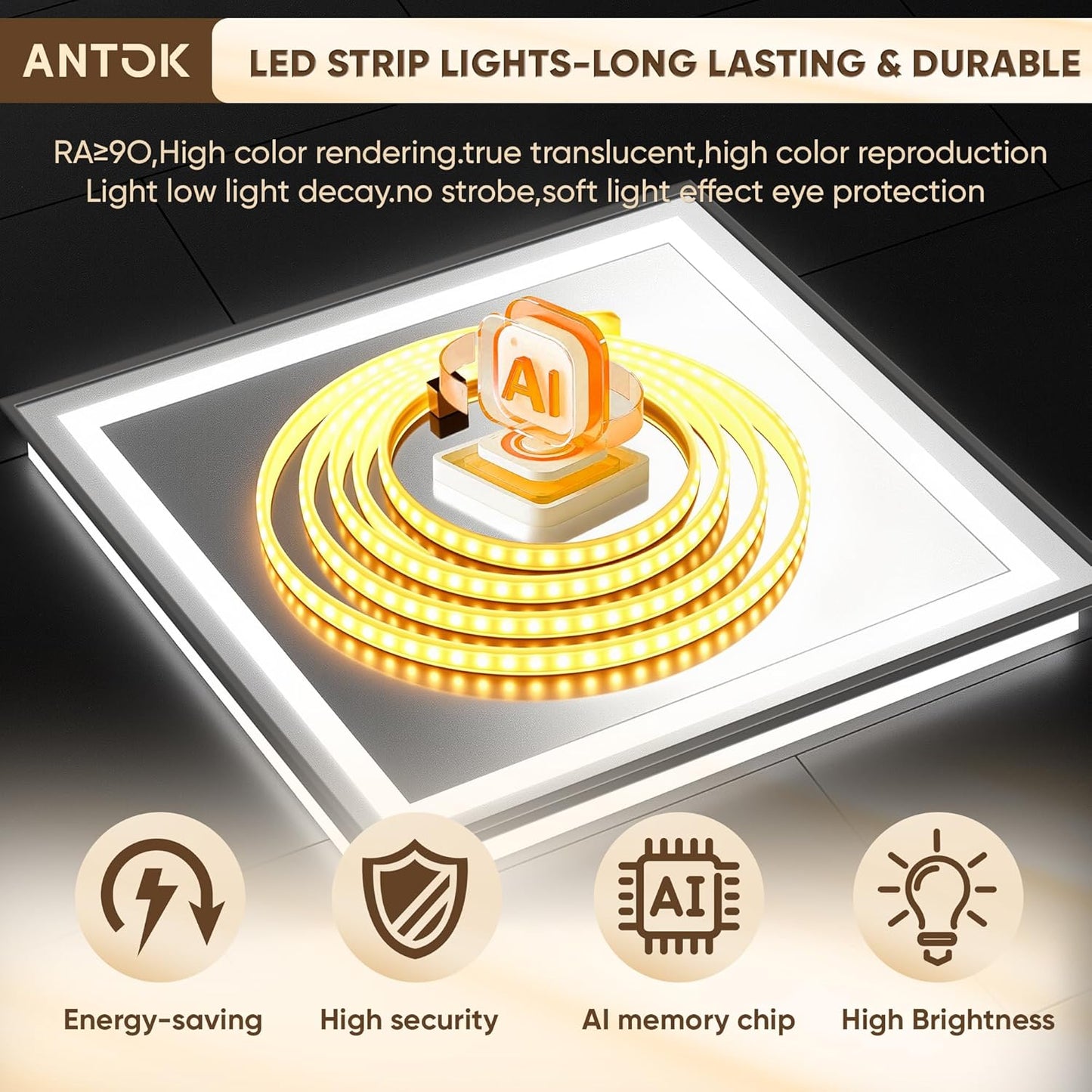 Antok 48X32 LED Bathroom Mirror with Lights, Vanity Mirror for Wall with Black Frame, Touch Control, Anti-Fog, Dimmable Lights, Shatter-Proof, Memory Function, Wall-Mounted Vanity Mirrors