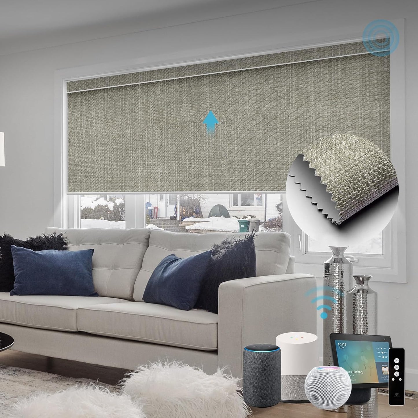 SmartWings Motorized Roller Shades Work with Homekit, Alexa Google, 100% Blackout Smart Blinds for Windows, Cordless Remote Control Window Shades, Vigor Sage, Customized Size