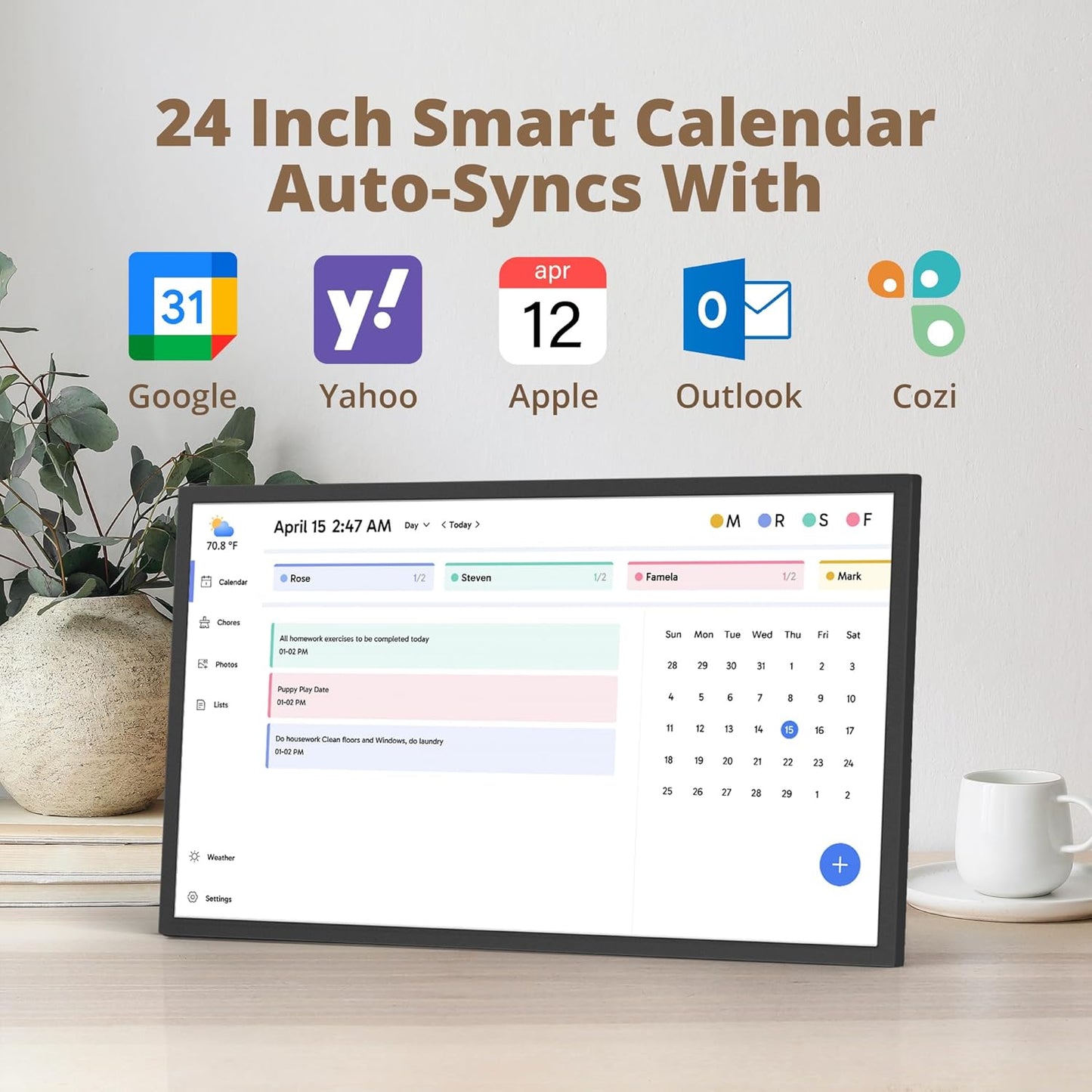 24 inch Digital Calendar Chore Chart – Interactive Touchscreen，Hearth Display Desk Digital Calendar Seamless Scheduling Black