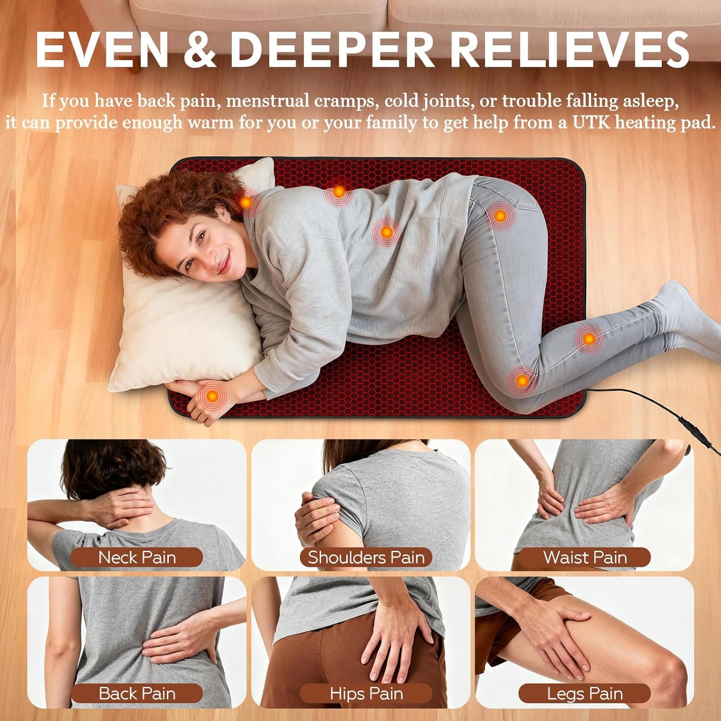 UTK 36" x 24" Extra Large Far Infrared Heating Pad, 5X Deeper Pain Relief for Neck Shoulder Back, Christmas Gifts for Mom Dad Women Men, Hotter to 140℉, 4H Auto Shut Off, Washable, Ultra-Soft