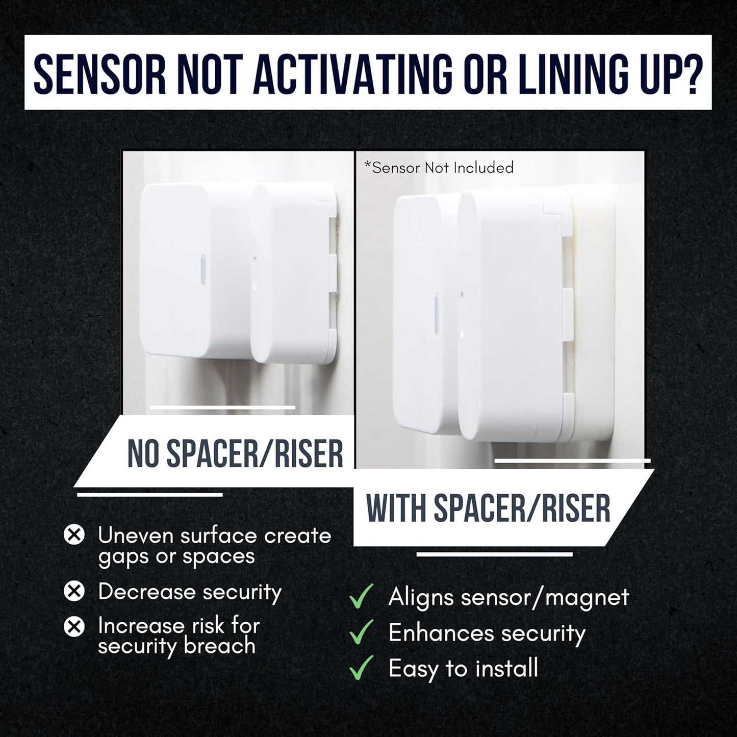 Magnet Riser Compatible with SimpliSafe | Alarm Contact Spacer with 3M Adhesive | Alarm Riser - Sensor/Magnet Not Included (1 Pack - 1/2 inch)