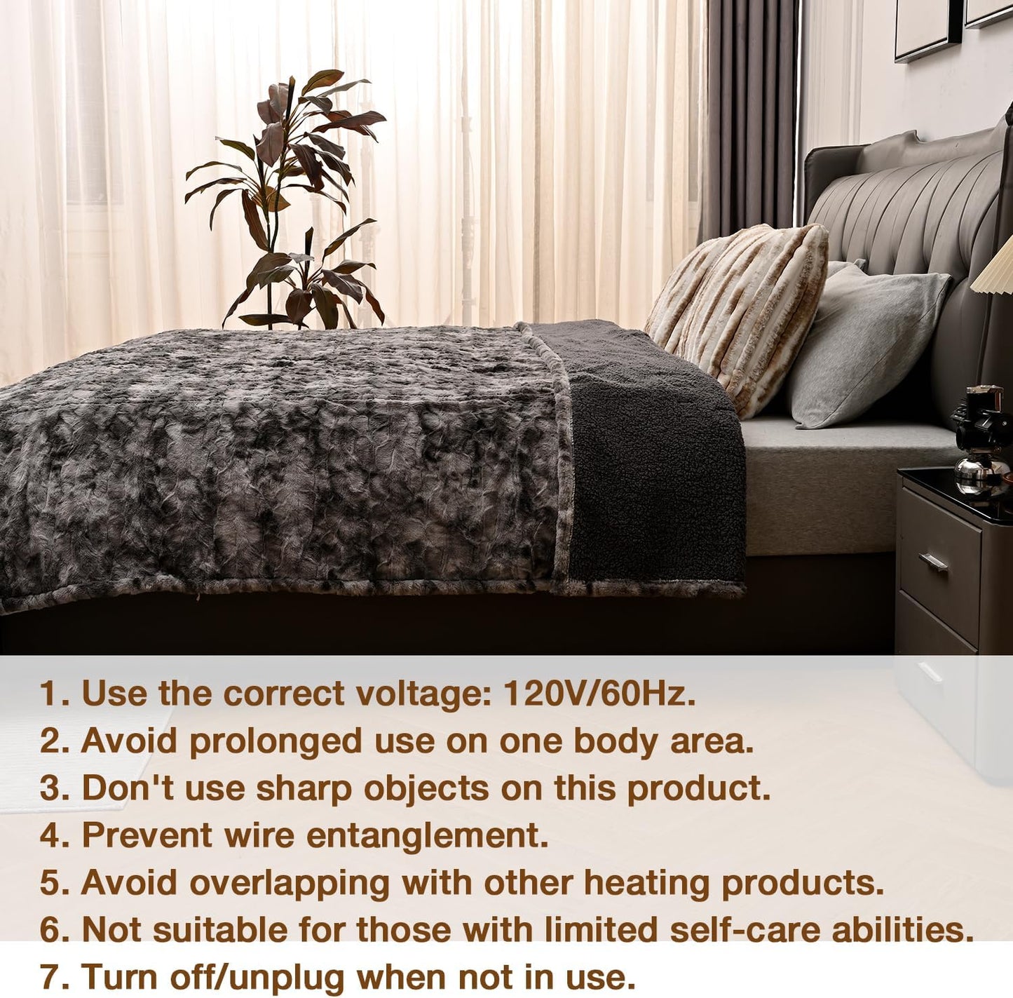 Bearhug Electric Blanket Queen Size, 84" x 90" Heated Blanket Dual Controllers, Faux Fur & Sherpa, 10 Heating Levels & 1-12H Auto Off, Over-Heat Protect, ETL, Machine Washable
